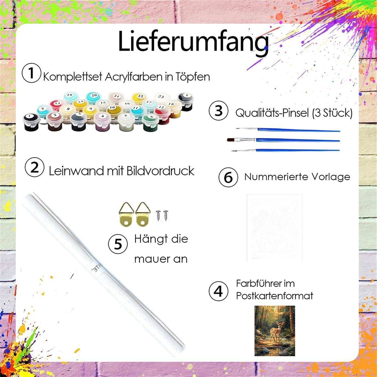 Generisch Reh Malen Nach Zahlen Erwachsene,Wald Paint by Numbers Adults,Diy Malen Nach Zahlen Erwachsene Set Handgemalt Kreativ Bastelset für