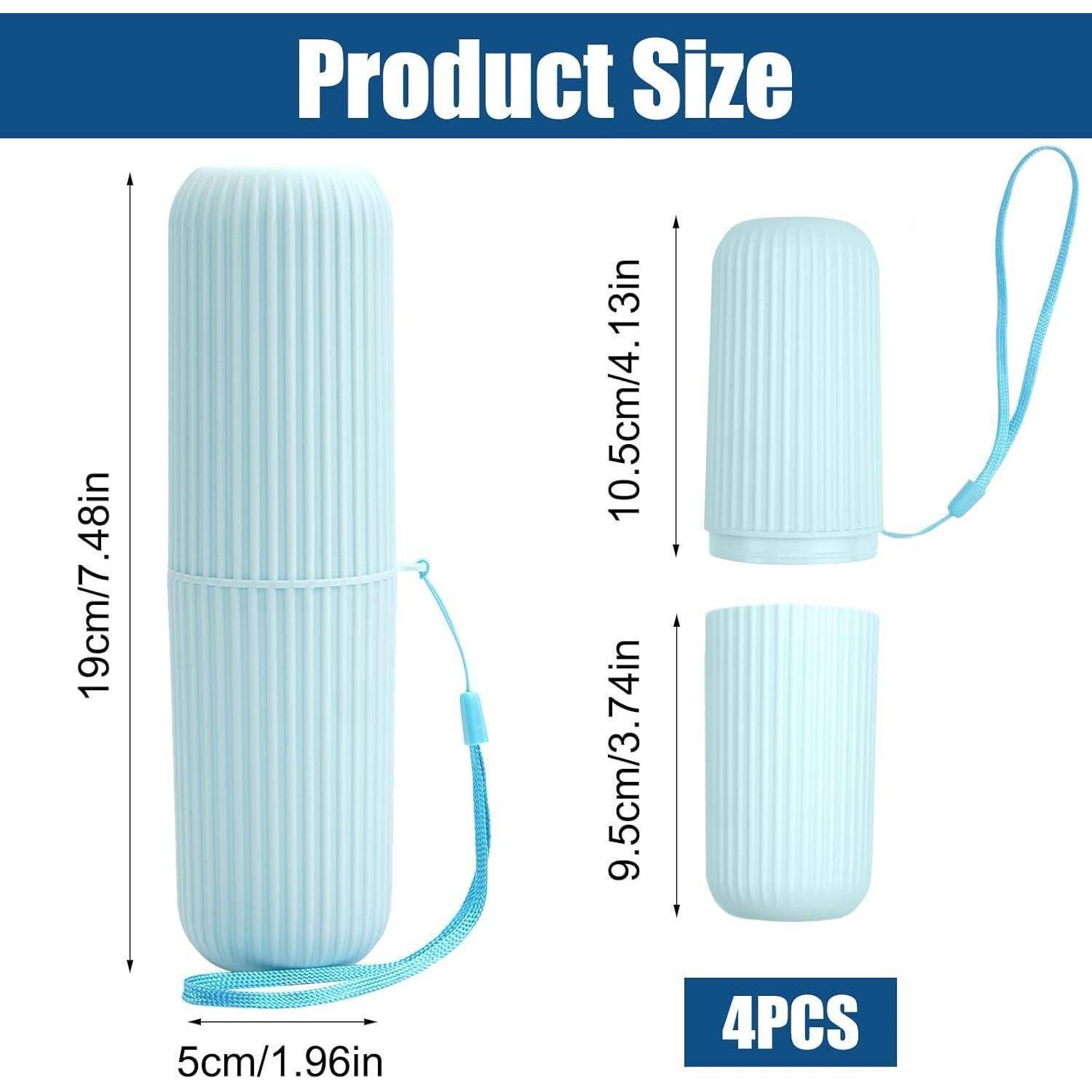 Größentabelle für Produktzylinderhülle aus geriffeltem hellblauem Material: 19 cm Höhe und 5 cm Breite, mit kleineren Ausführungen in den Größen 10,5 cm und 9,5 cm Höhe; Set aus 4 Teilen.