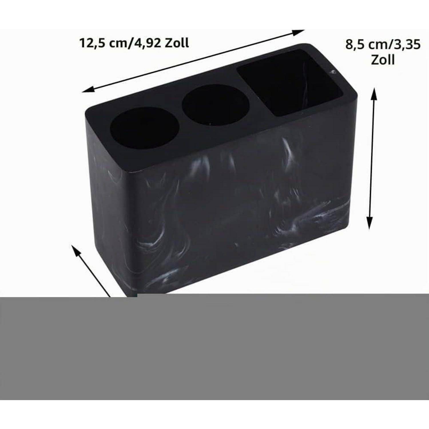 Schwarzer rechteckiger 3-Fach-Block dargestellt mit Abmessungen von 12,5 cm mal 8,5 cm, beschriftet in Zentimetern und Zoll.