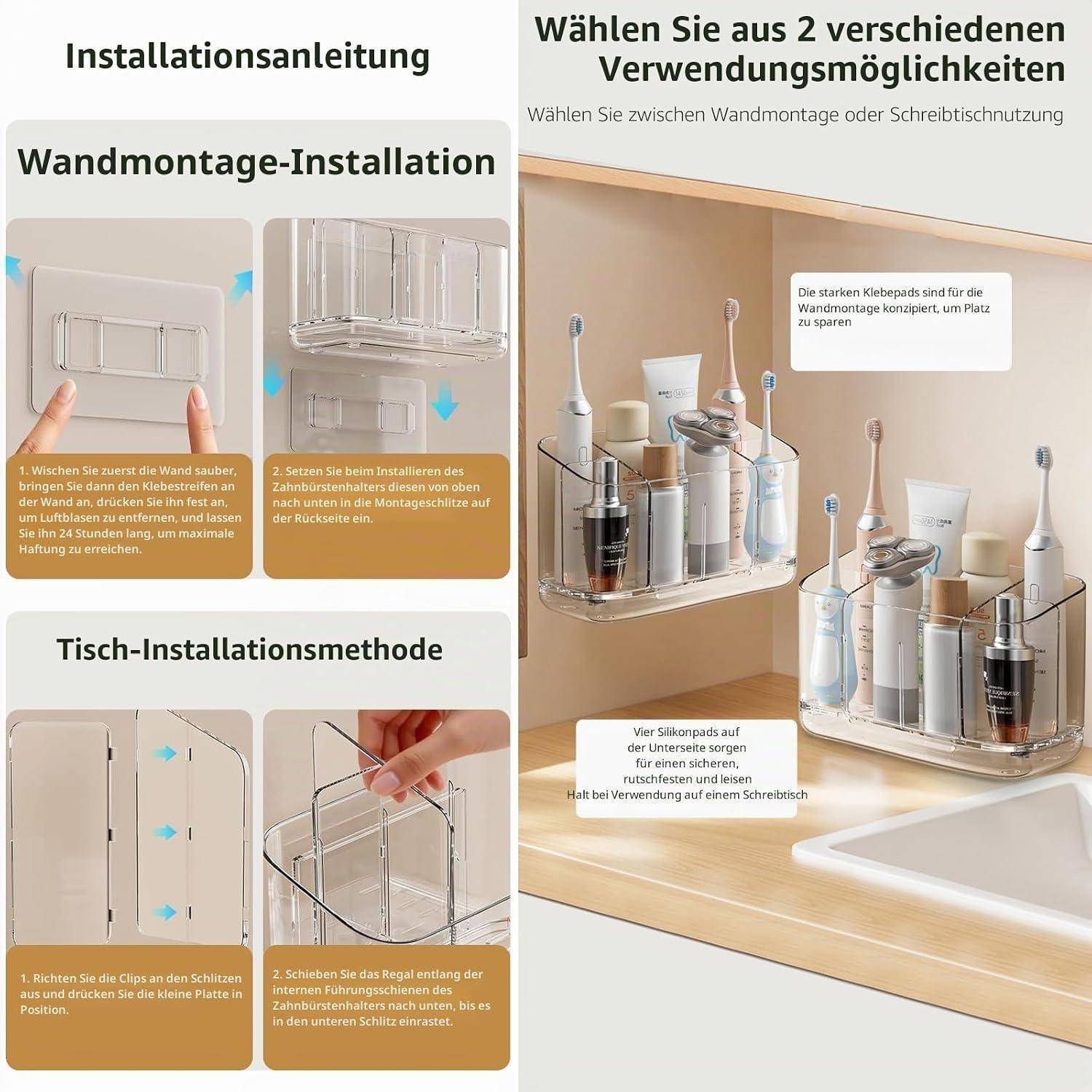 5-Zahnbürstenhalter Set, Enthält Zahnbürste/Bürstenkopf/Rasierer Halterung | 1 Halter für Elektrische Zahnbürste Halterung, 2 Halter für Zahnb