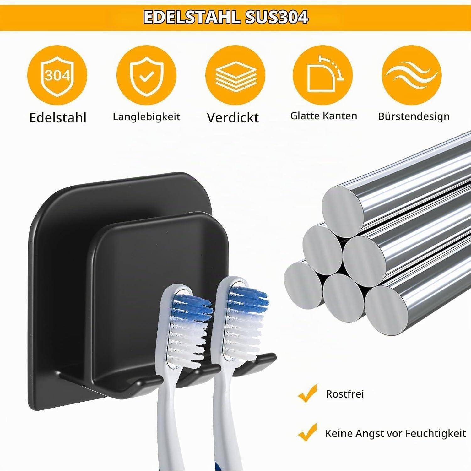 Hochwertiger Zahnbürstenhalter aus SUS304 Edelstahl mit Bürstenhaltern – Langlebigkeit, verdicktes Design mit glatter Kante, Rostbeständigkeit und Feuchtigkeitsresistenz.