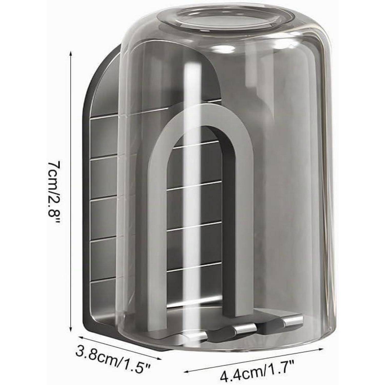 Transparente Kunststoffabdeckung über einem kleinen Utensilien behälter, gezeigt mit Größenetiketten 7cm, 3.8cm und 4.4cm.