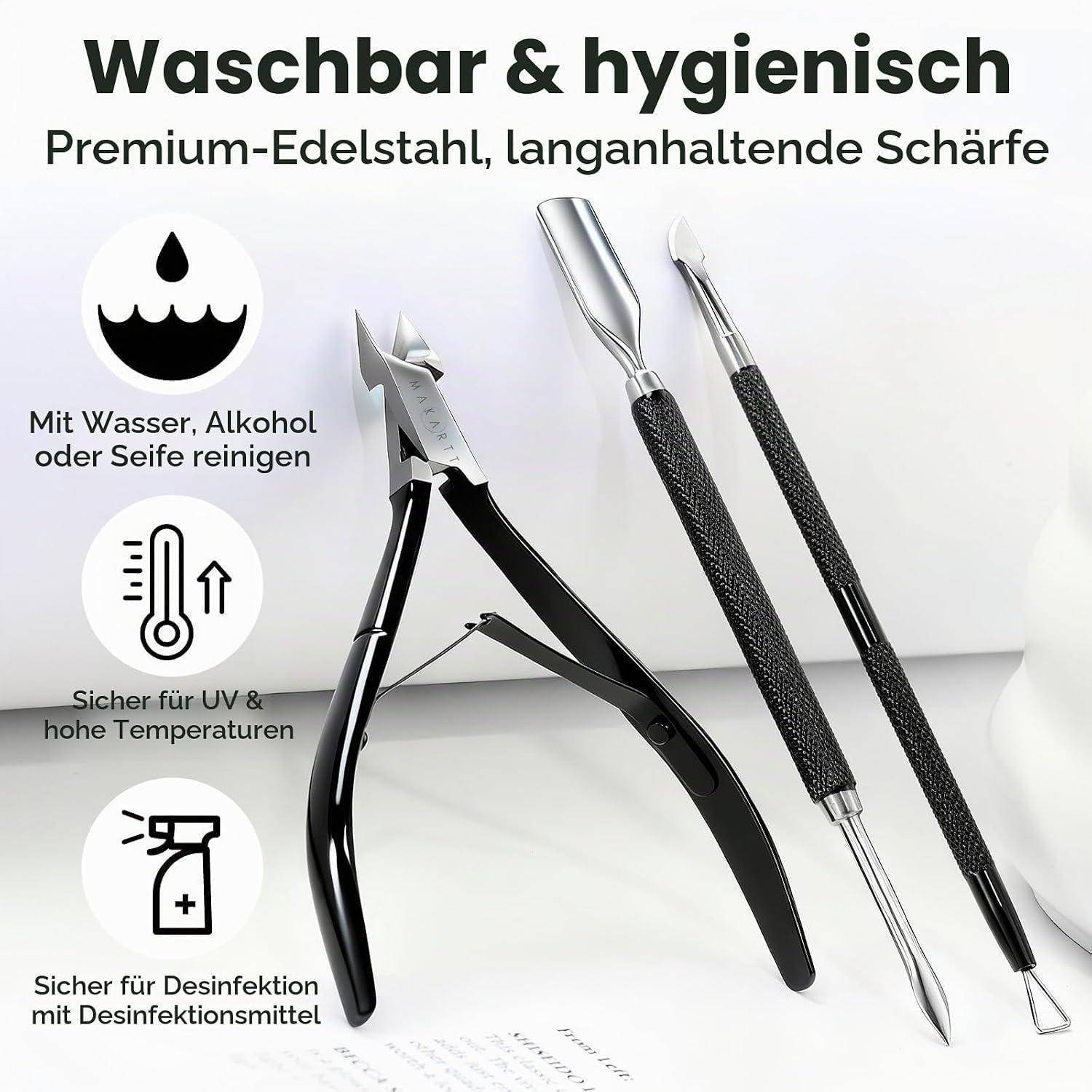 Makartt Nagelhautzange 3 Pcs Cuticle Remover Set Stainless Steel | Trimmer, Schieber & Schaber, ideal für gründliche & schonende Maniküre, perfekt