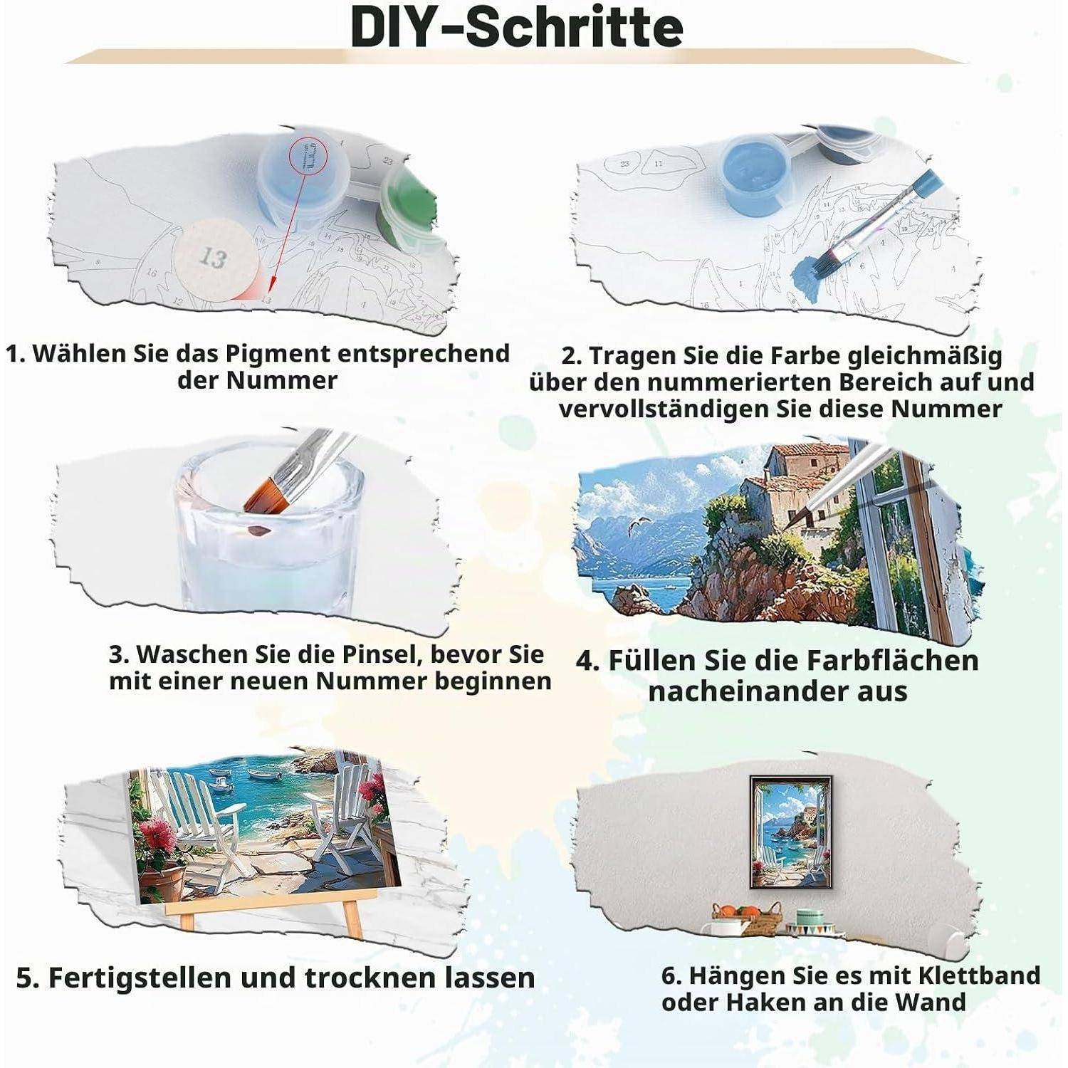 MEIYUDA Malen Nach Zahlen Erwachsene mit Rahmen Blick aufs Meer, DIY Digitales Ölgemälde-Set auf Leinwand mit Pinseln und Acrylpigment Bastelset, Ar