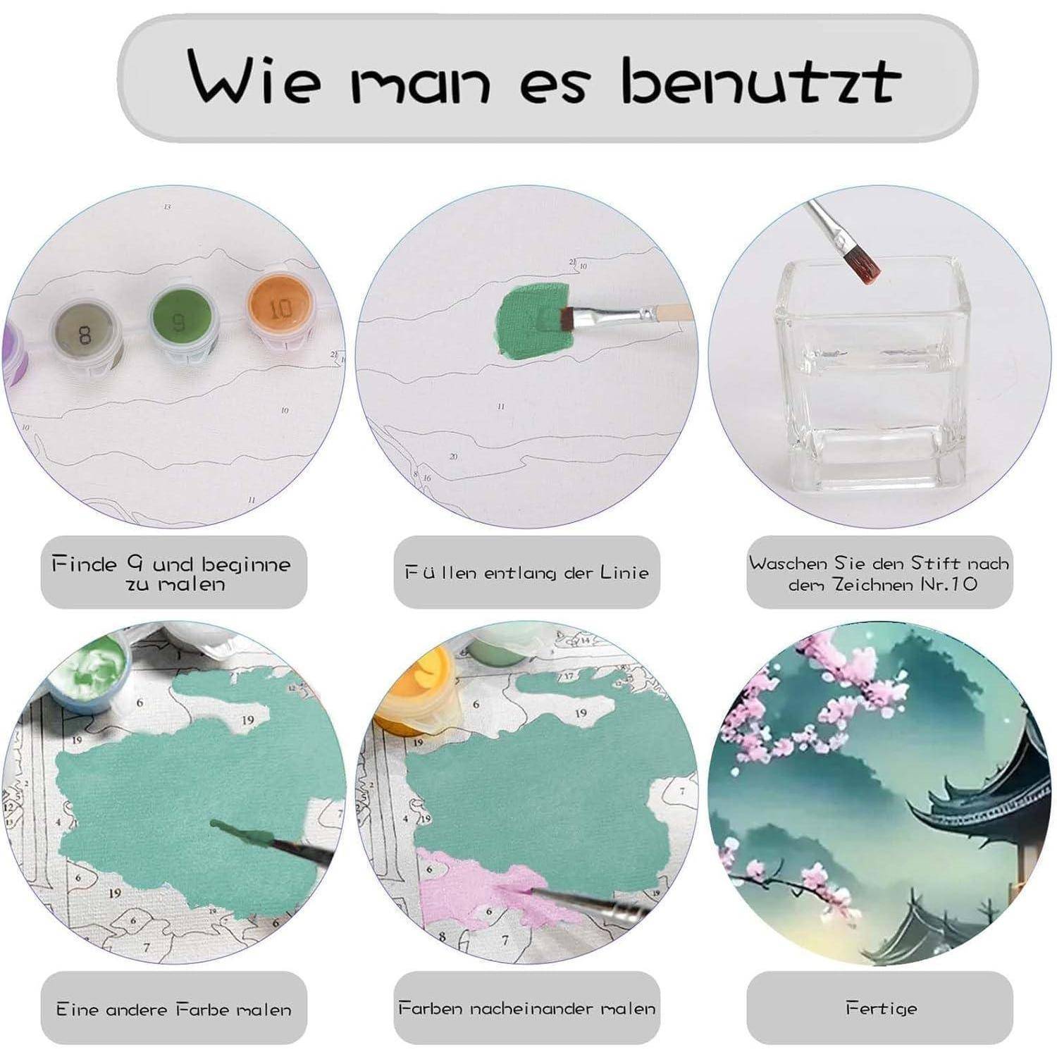 Gutluz Malen nach Zahlen Erwachsene Blumen- Paint by Numbers Adult Japan - cheerful painting Kits Meer - Malen Nach Zahlen Erwachsene Leinwand