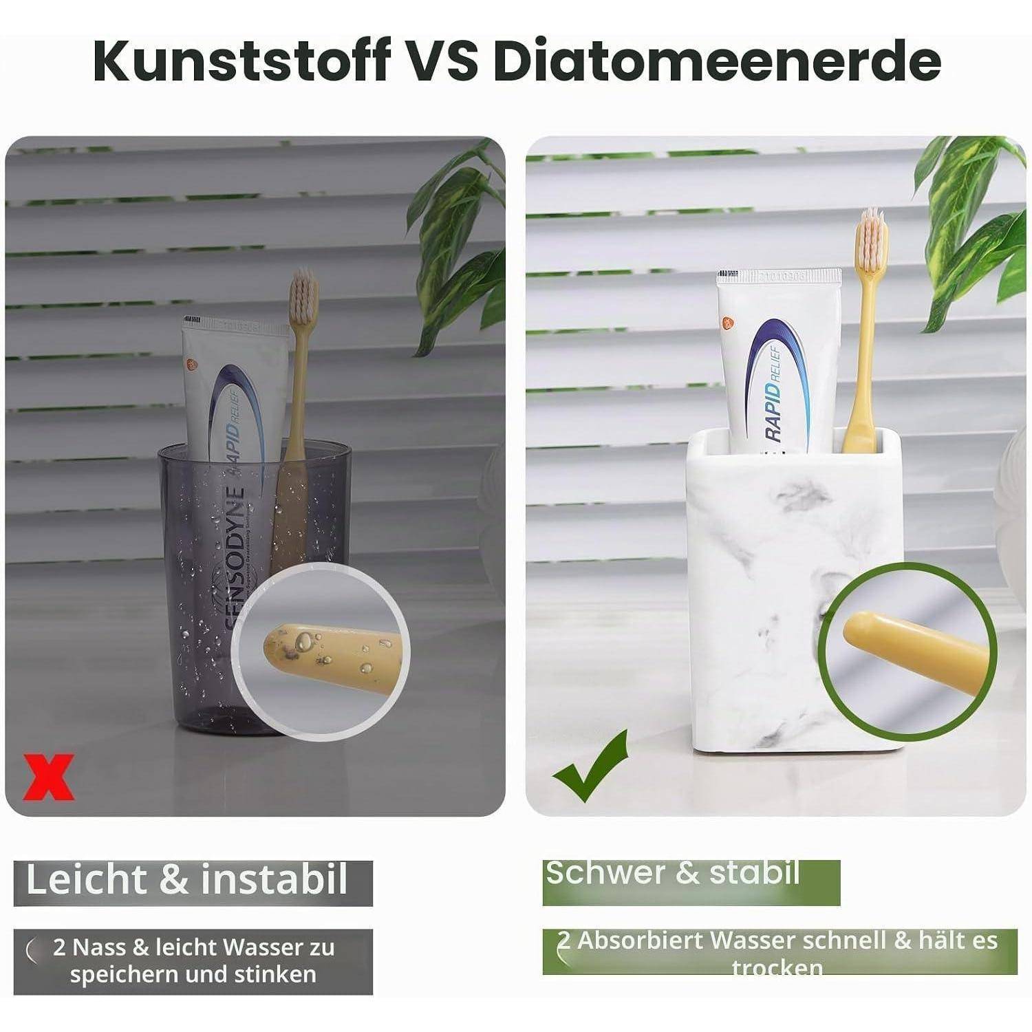 Vergleichsbild, das einen Kunststoff-Zahnbürstenhalter mit der Kennzeichnung „falsch
