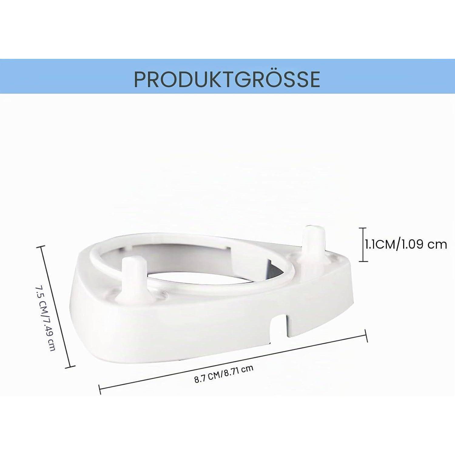 Produktgrößen-Diagramm eines weißen ovalen ringförmigen Teils mit der Bezeichnung „PRODUKTGRÖSSE