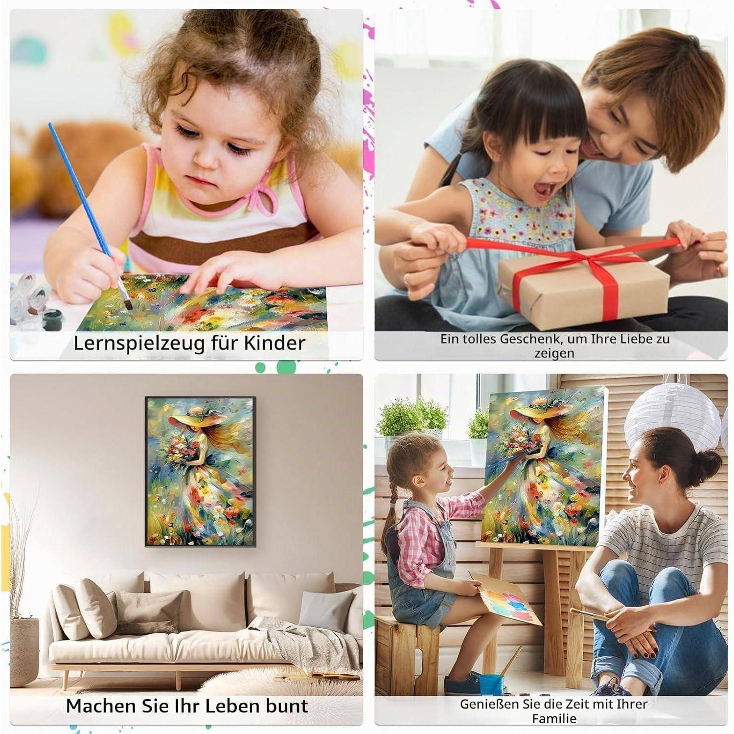 MEIYUDA Malen Nach Zahlen Erwachsene mit Rahmen, Diy Set Erwachsene Frau Blumen Bastelset, 3 Pinsels Und Acrylfarbe Diy Handgemalt öLgemäLde Kit Als