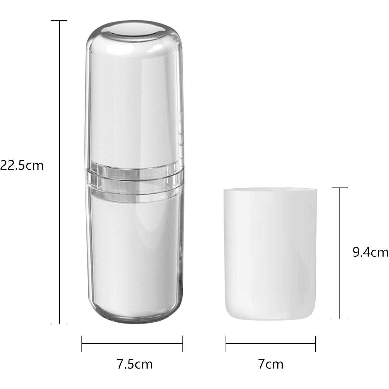 Produktbild mit einem silbernen zylindrischen Behälter und separatem weißem Deckel, mit den folgenden Abmessungen: 22,5 cm Höhe, 7,5 cm Breite, Deckel 9,4 cm Höhe und 7 cm Breite.