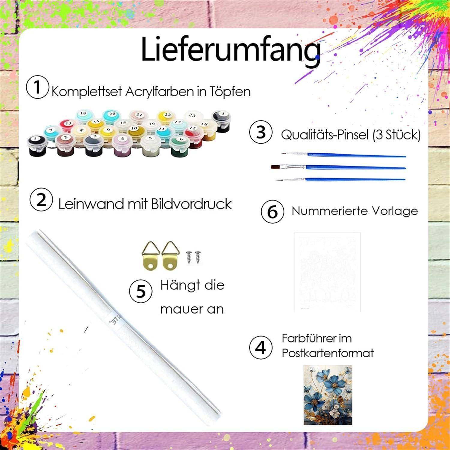 Generisch Blaue Blumen Malen Nach Zahlen Erwachsene,Paint by Numbers Adults,Diy Malen Nach Zahlen Erwachsene Set Handgemalt Kreativ Bastelset für