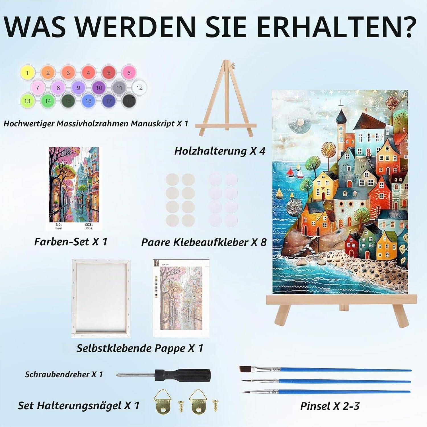 BOWETILE Schloss Malen nach Zahlen für Erwachsene mit Rahmen,Landschaften Landschaften Malen nach Zahlen mit Holzstaffelei für Anfänger Leinwand Ki