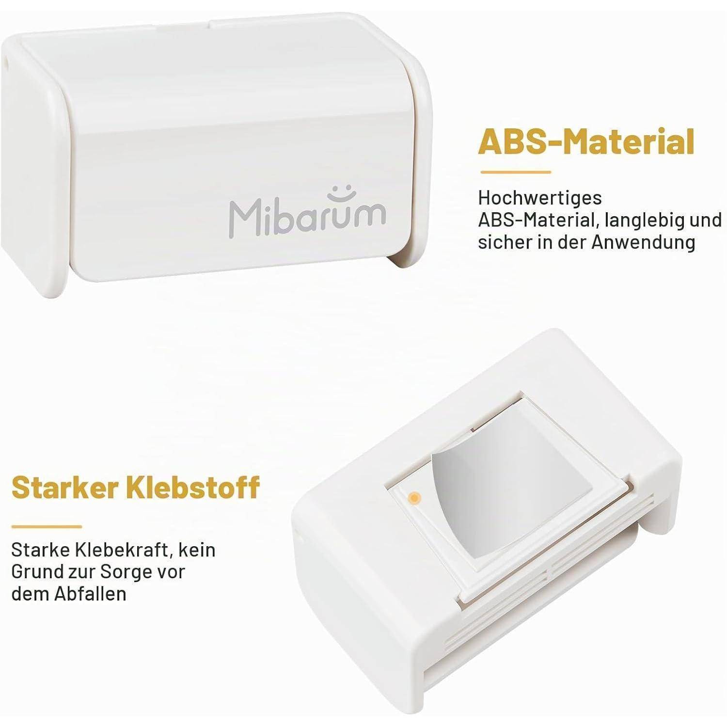 Produktanzeige mit einem weiß wandmontierten Zubehörteil mit der Bezeichnung „Mibarum
