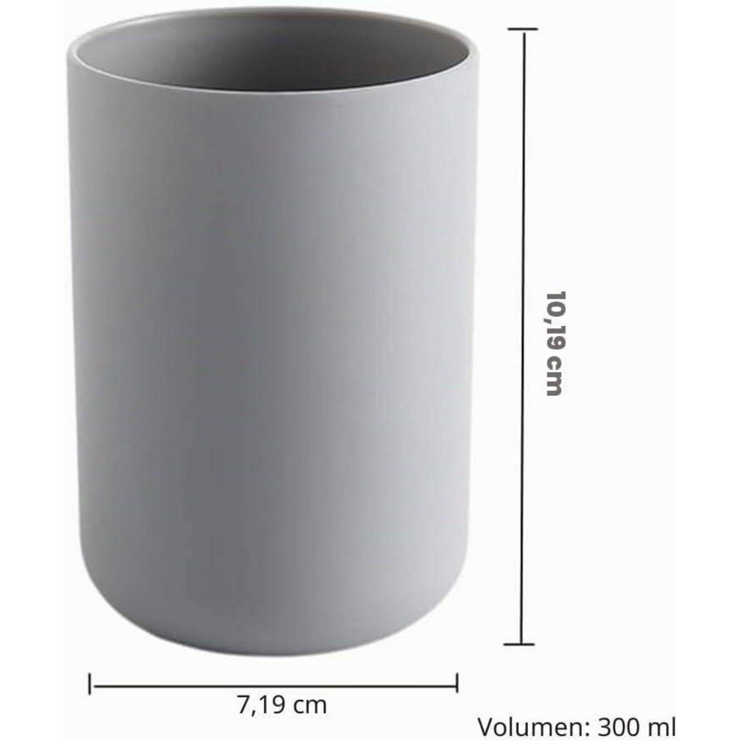 Grauer zylindrischer Behälter mit Abmessungen von 10,19 cm Höhe, 7,19 cm Breite und einem Volumen von 300 ml.