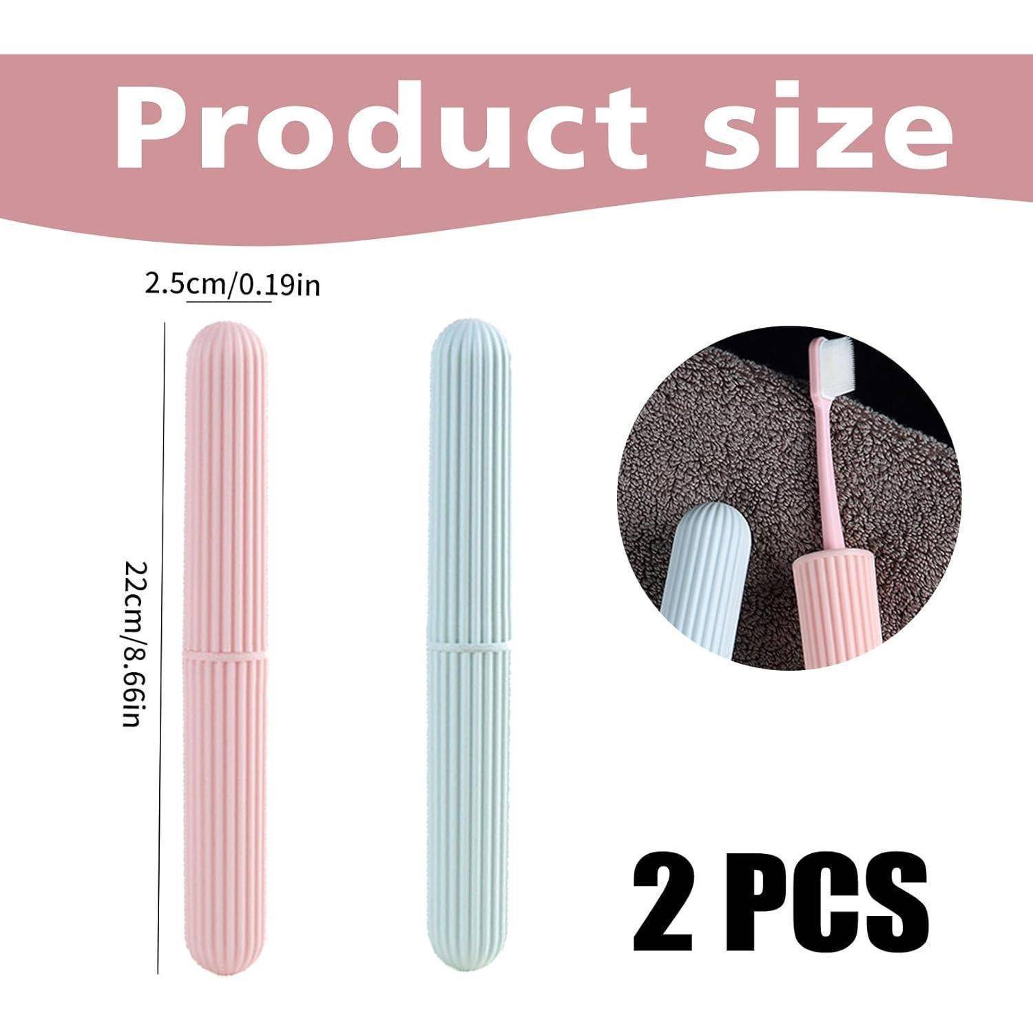 Produktgrößendiagramm für zwei pastellfarbene gerippte Zahnburstenbezüge, 22 cm groß und 2,5 cm breit; enthält ein „2 STÜCK