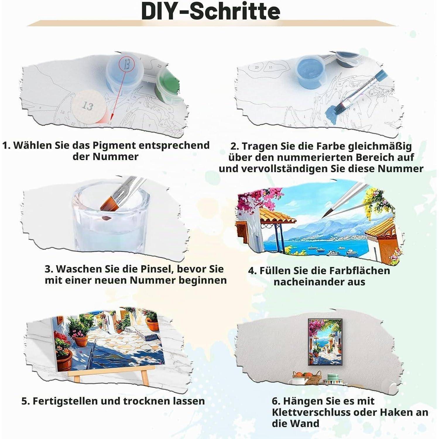 MEIYUDA Malen Nach Zahlen Erwachsene mit Rahmen Blick aufs Meer Blumen, DIY Set Handgemalt Ölgemälde Kit für Anfänger und Erwachsene Mit 3 Pinseln