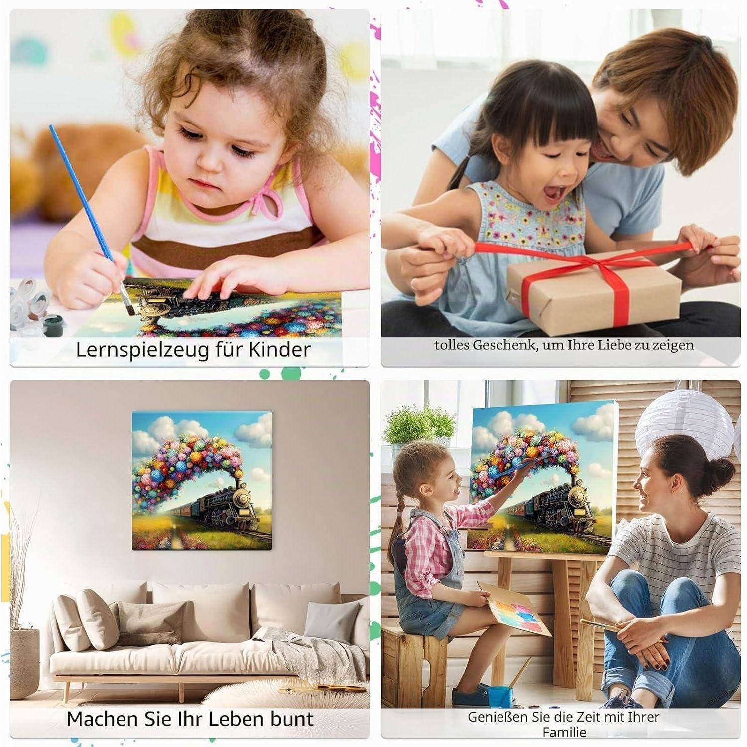 MEIYUDA Malen Nach Zahlen Erwachsene mit Rahmen Zug, Paint by Numbers Malen Nach Zahlen, DIY Set mit Pinseln und Acrylfarben Handgemalt Ölgemälde Le