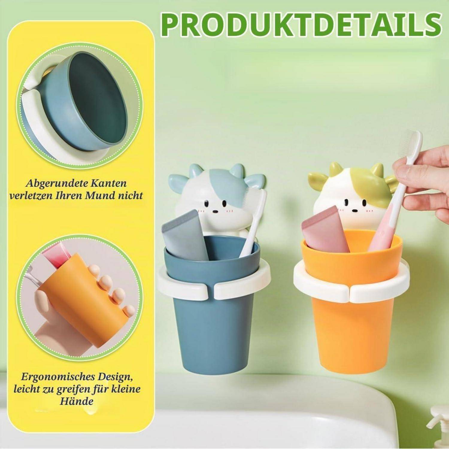Produktdetailbild mit zwei Kleinkinderbeechern mit abgerundeten Kanten und integrierten Griffen; Text besagt „Abgerundete Kanten verletzen Ihren Mund nicht