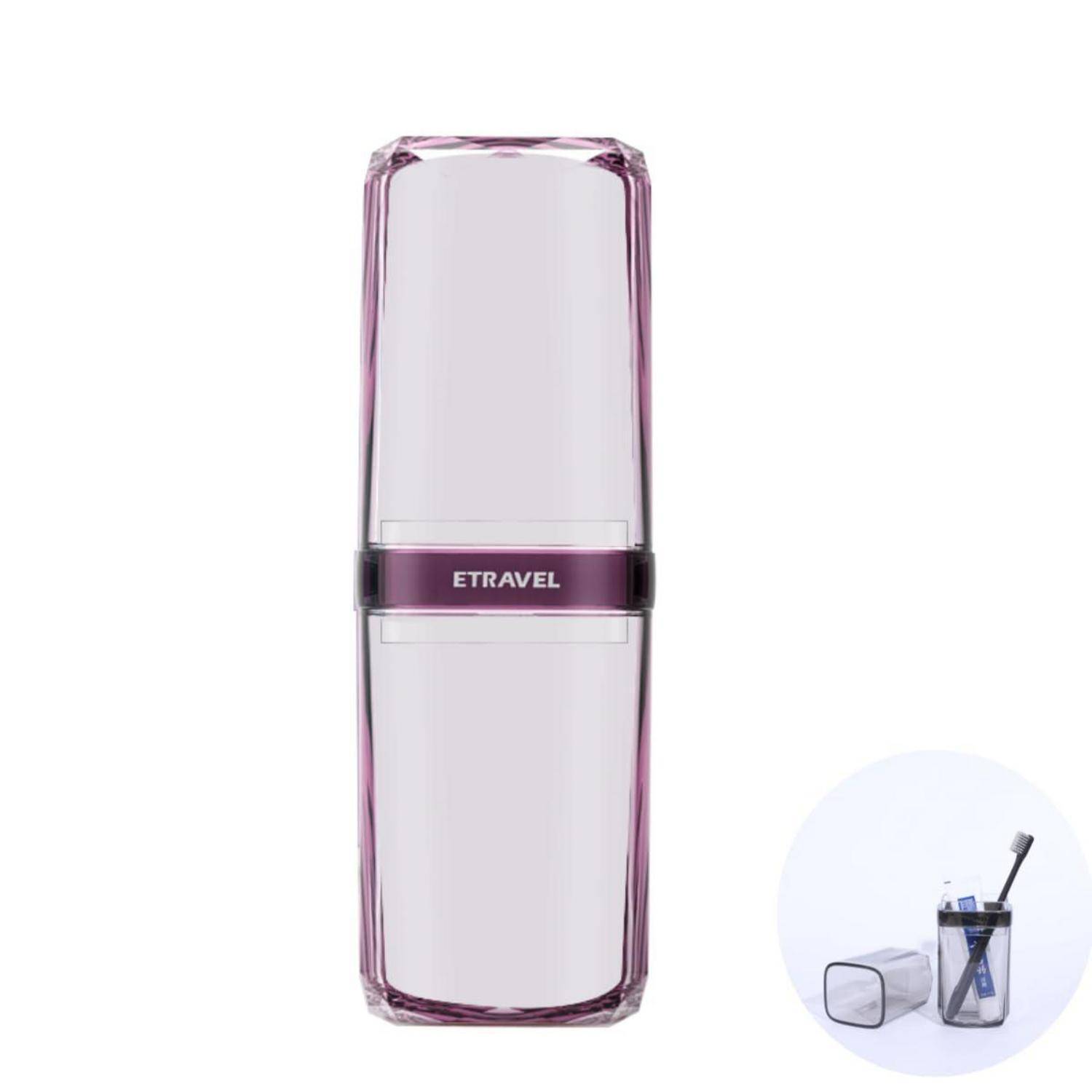 Durchsichtige violette Reise-Toilettenflasche mit der Aufschrift 