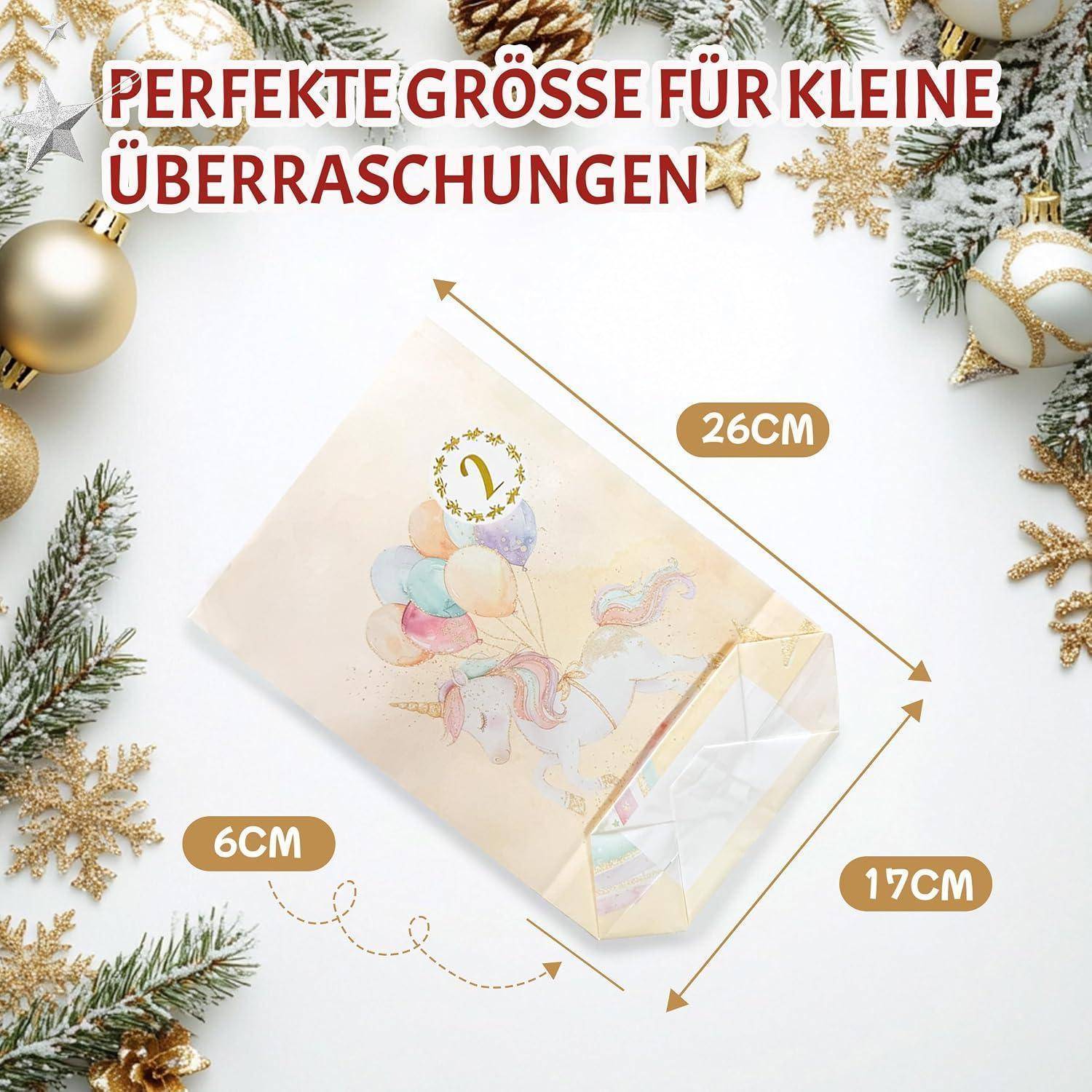 Festliche Produktgrafik für eine Geschenkverpackung: 'PERFEKTE GRÖSSE FÜR KLEINE ÜBERRASCHUNGEN', mit Maßen 26 cm × 17 cm × 6 cm.