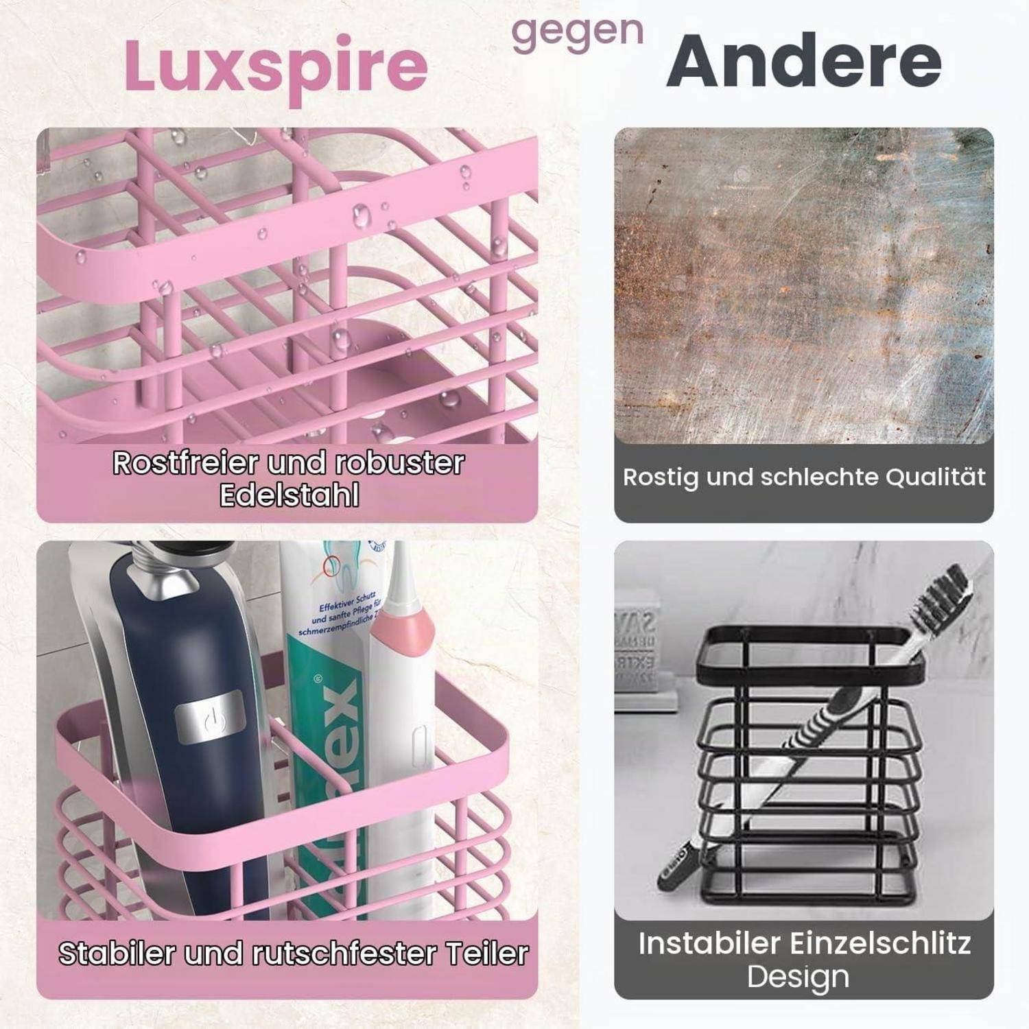 Vergleichsgrafik: Luxspire Behälter aus Edelstahl ist rostfrei und stabil, im Gegensatz zu anderen Behältern, die rostig, minderwertiger Qualität und instabil mit einfachem Schlitzdesign sind.