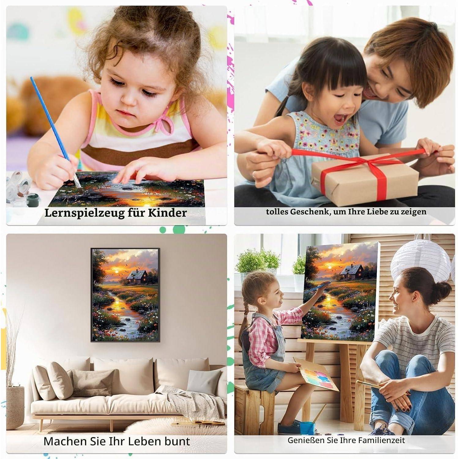 MEIYUDA Malen Nach Zahlen Erwachsene mit Rahmen Sonnenuntergang im Grünen, DIY Digitales Ölgemälde-Set auf Leinwand mit Pinseln und Acrylpigment Ba