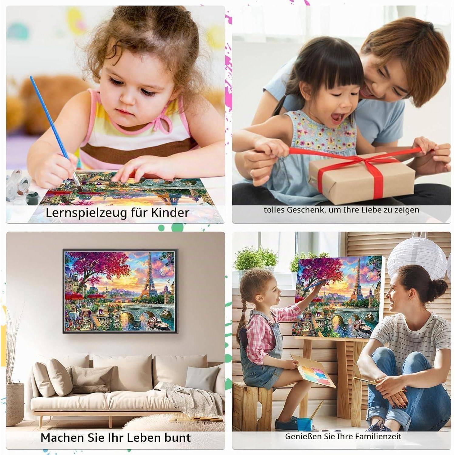 MEIYUDA Malen Nach Zahlen Erwachsene mit Rahmen Paris im Frühling, Paint by Numbers Malen Nach Zahlen, DIY Set mit Pinseln und Acrylfarben