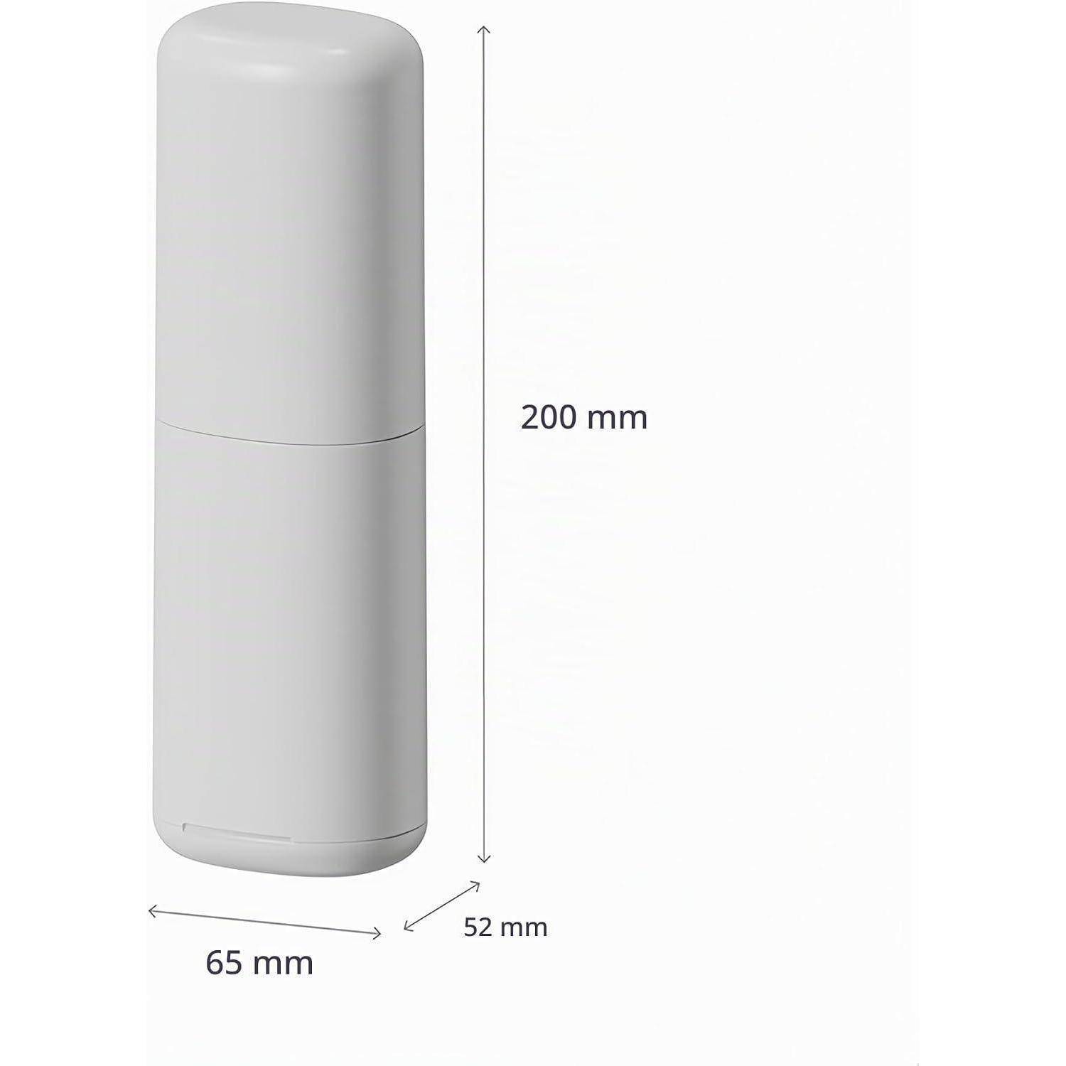 Graues zylindrisches Gerät mit den Abmessungen 200 mm Höhe, 65 mm Breite und 52 mm Tiefe.
