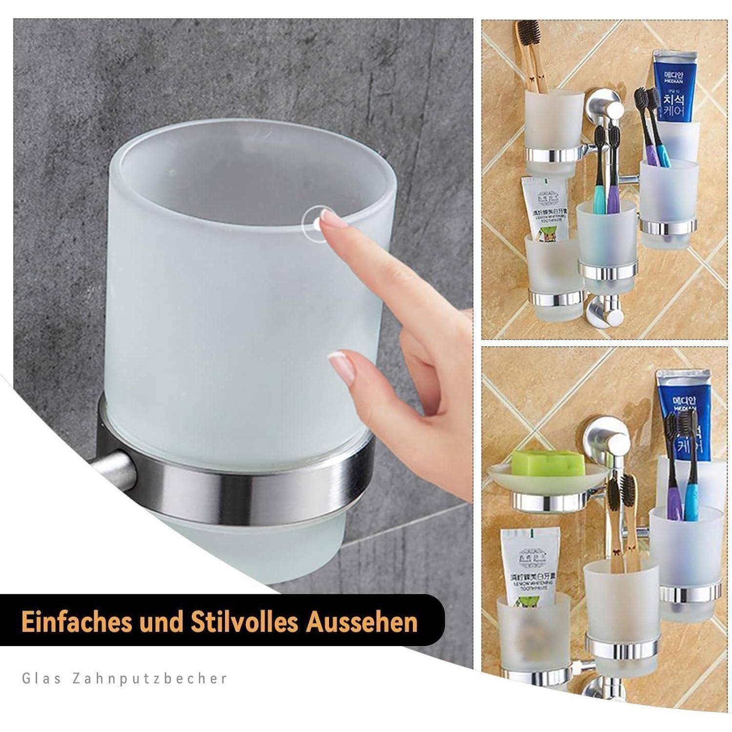 Topsky 2er Set mattierte Glas Zahnputzbecher 230ml | Mattiertes Glas, 230ml, stapelbar, wandmontierbar als Zahnbürstenhalter, stilvolles Badzubehör