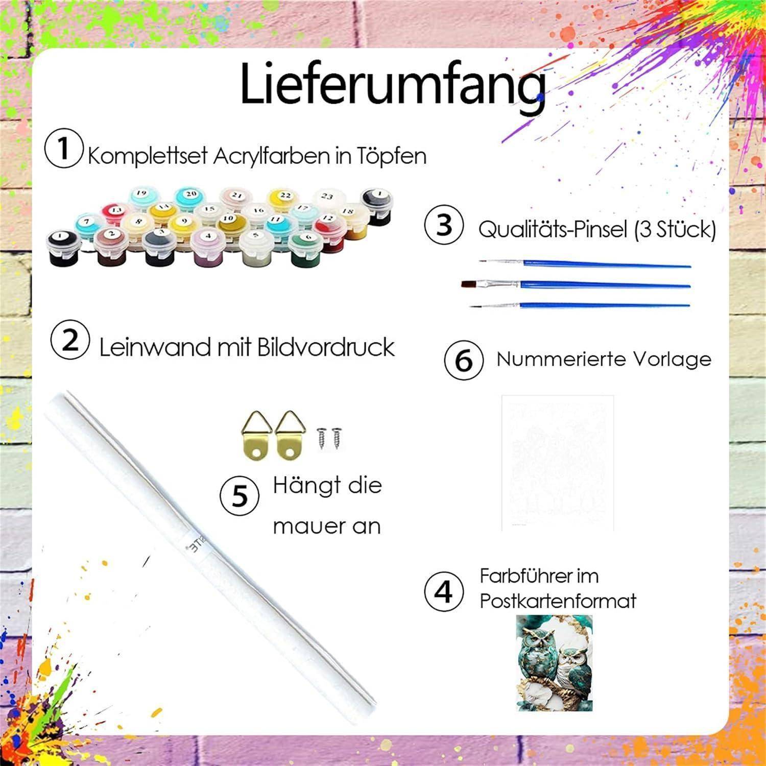 Nianxi Eule Malen Nach Zahlen Erwachsene,Tier Paint by Numbers for Adult Diy Cheerful Painting Handgemalt Kreativ Bastelset für Geschenk