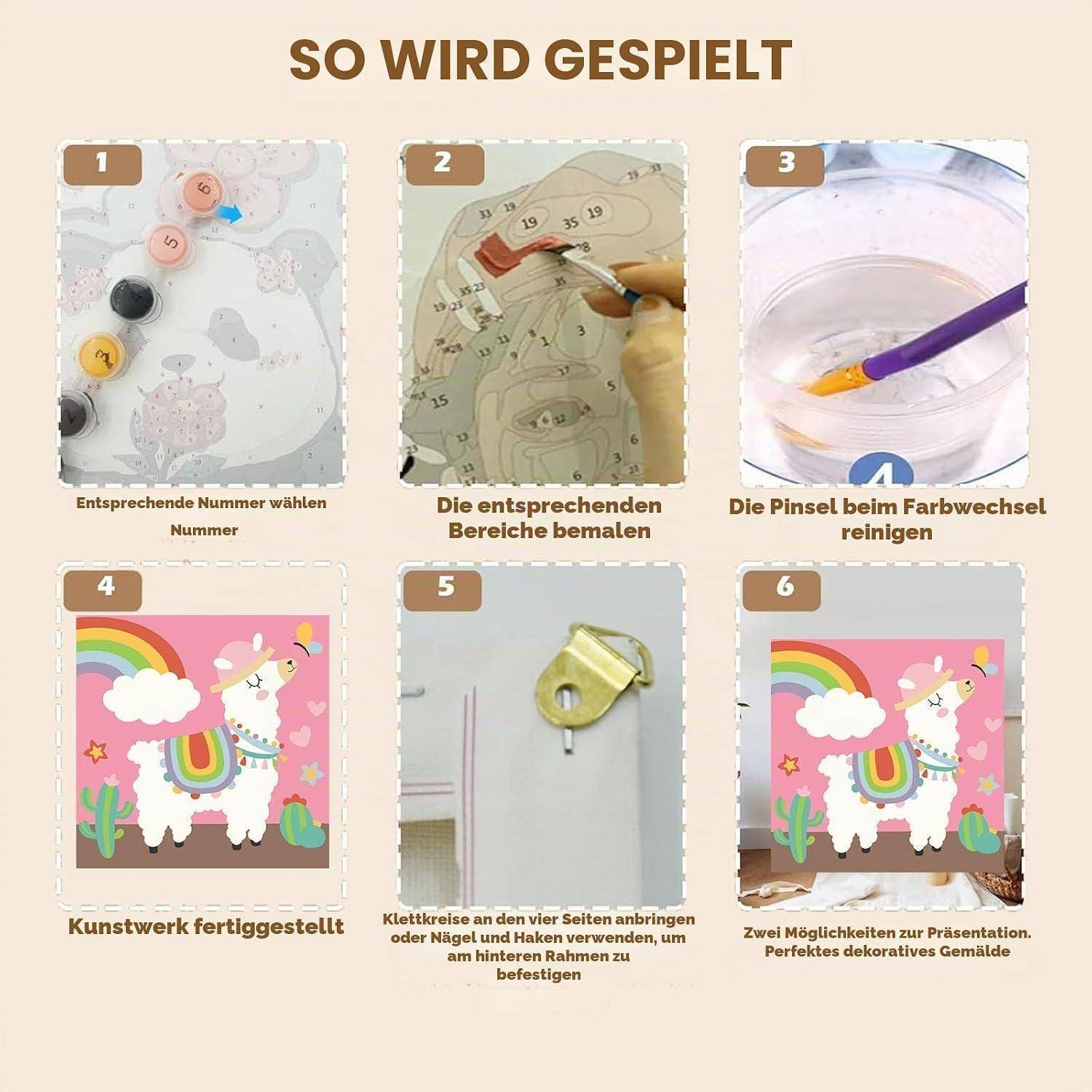 luckyarina Malen Nach Zahlen Kinder Mit Rahmen - Alpaka Malen Nach Zahlen Kinder Leinwand Ölgemälde, Tiere Paint by Numbers Mit Geschenkbox DIY ab