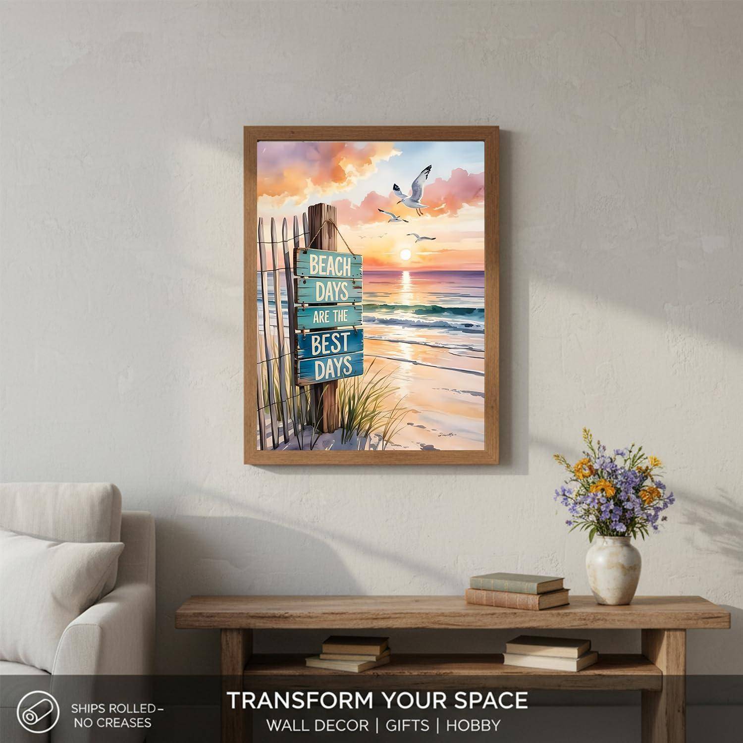 Gerahmter Strandsonnenuntergang-Druck mit Schild mit der Aufschrift „BEACH DAYS ARE THE BEST DAYS