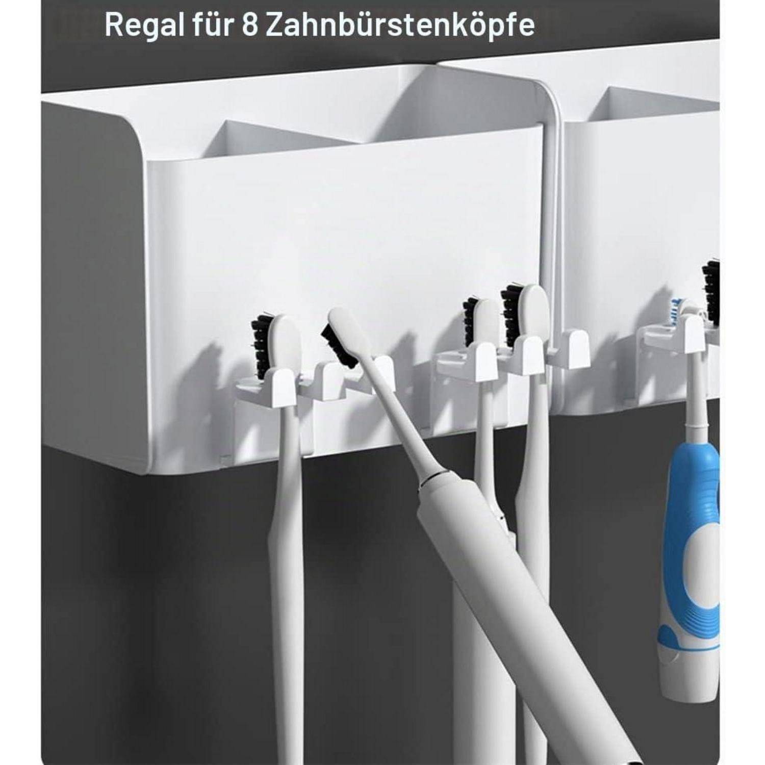 Wandmontierter Zahnbursthalter mit der Bezeichnung „Regal für 8 Zahnbürstenköpfe
