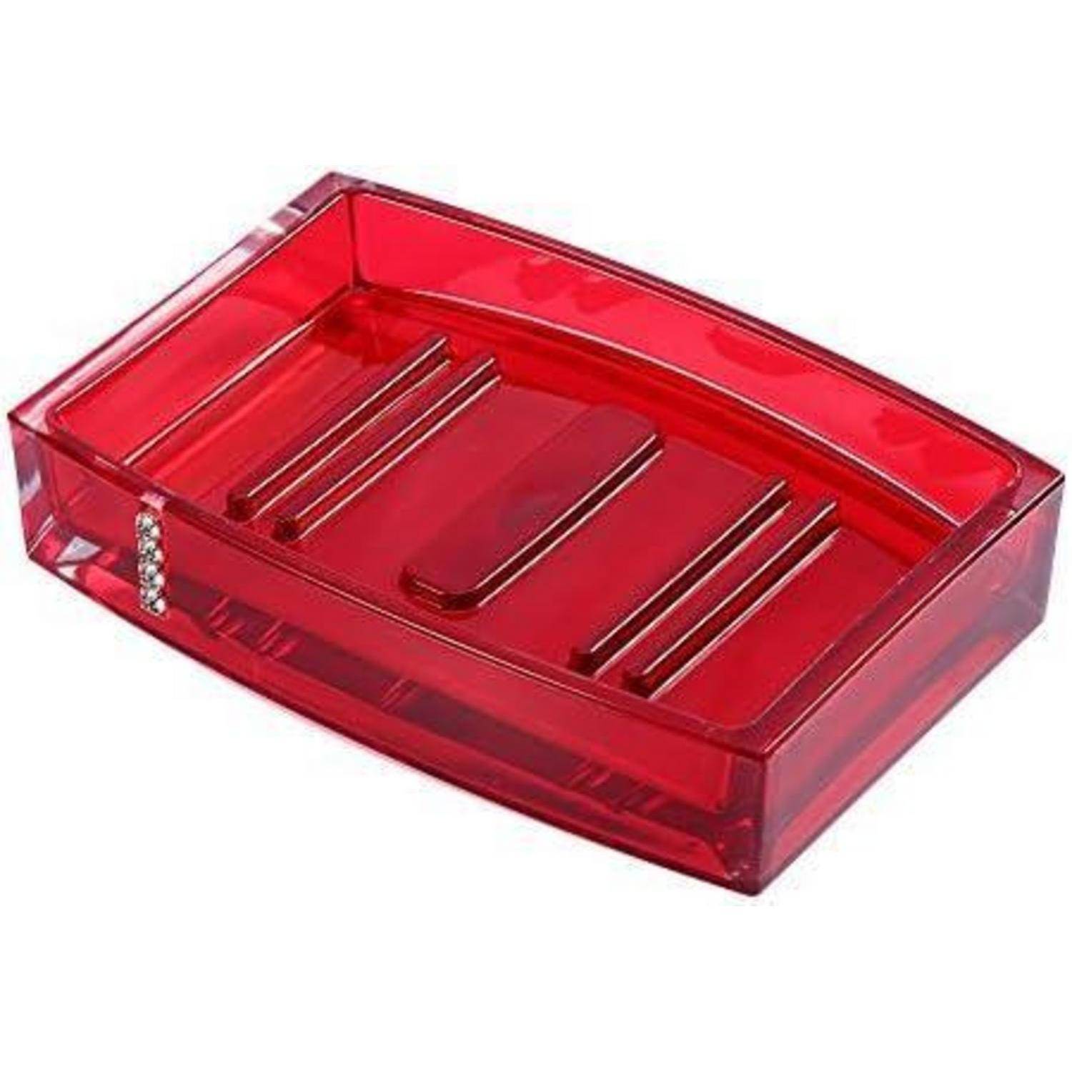 Rotes durchsichtiges Kunststoff-Organizer-Tablett mit Fachabteilungs-Trennern, gezeigt auf weißem Hintergrund.