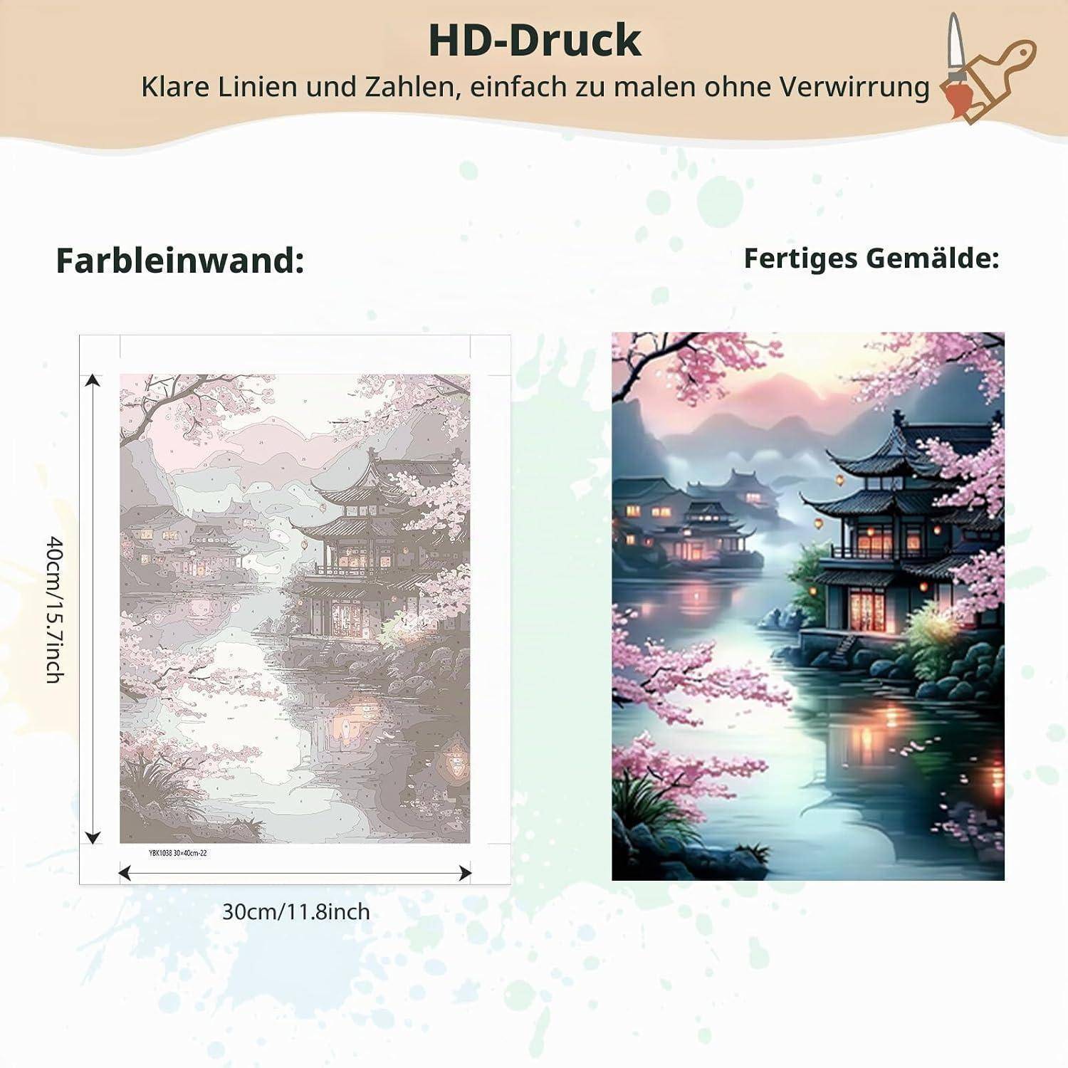 MEIYUDA Malen Nach Zahlen Erwachsene mit Rahmen Landschaft, DIY Set Handgemalt Ölgemälde Kit für Anfänger Mit 3 Pinseln und Acrylfarbe, Geschenke