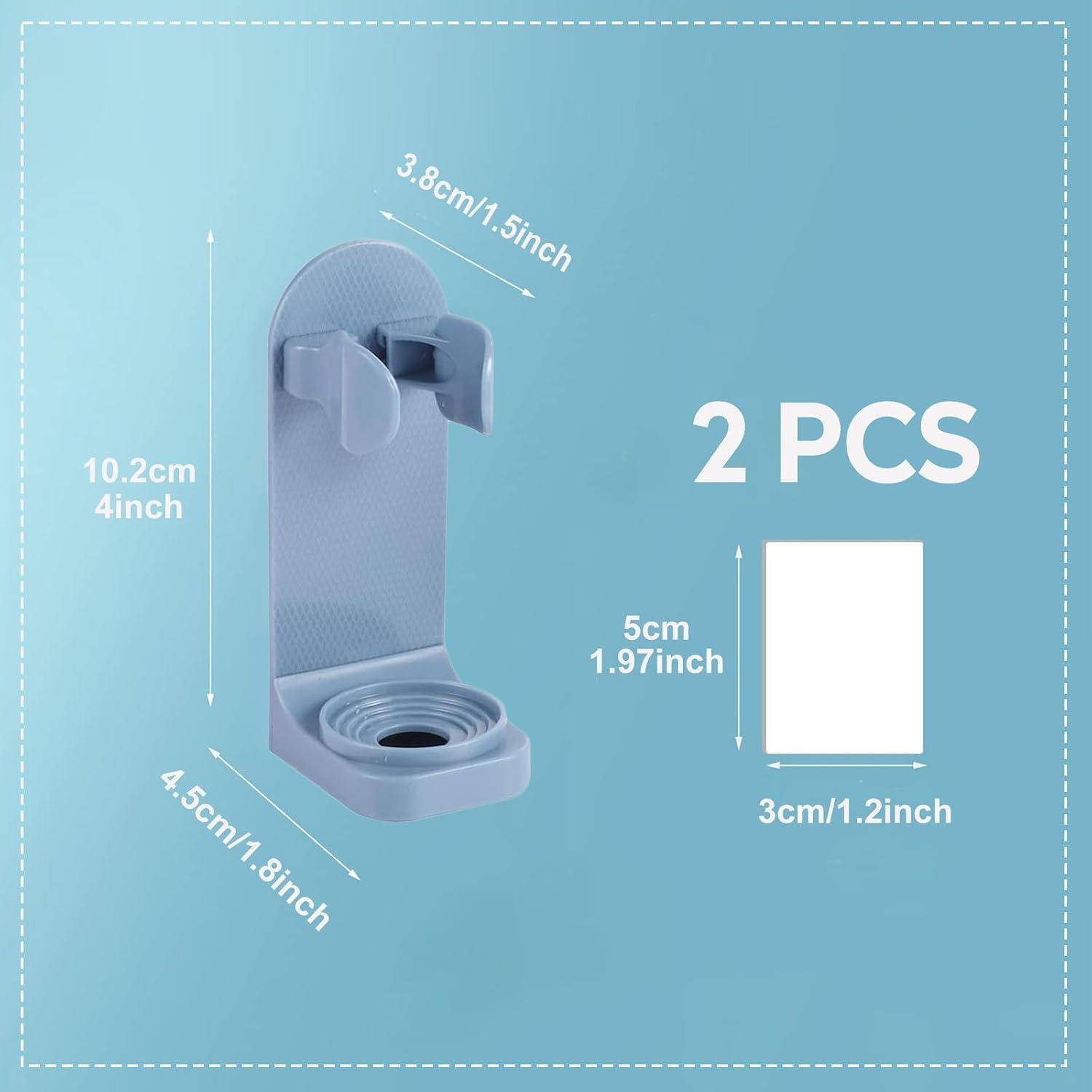 Produktbild einer wandmontierten Duschkopfhalter-Klammer, gezeigt mit Abmessungen: 10,2 cm Höhe, 4,5 cm Tiefe, 3,8 cm Breite; Paket enthält '2 STK'.