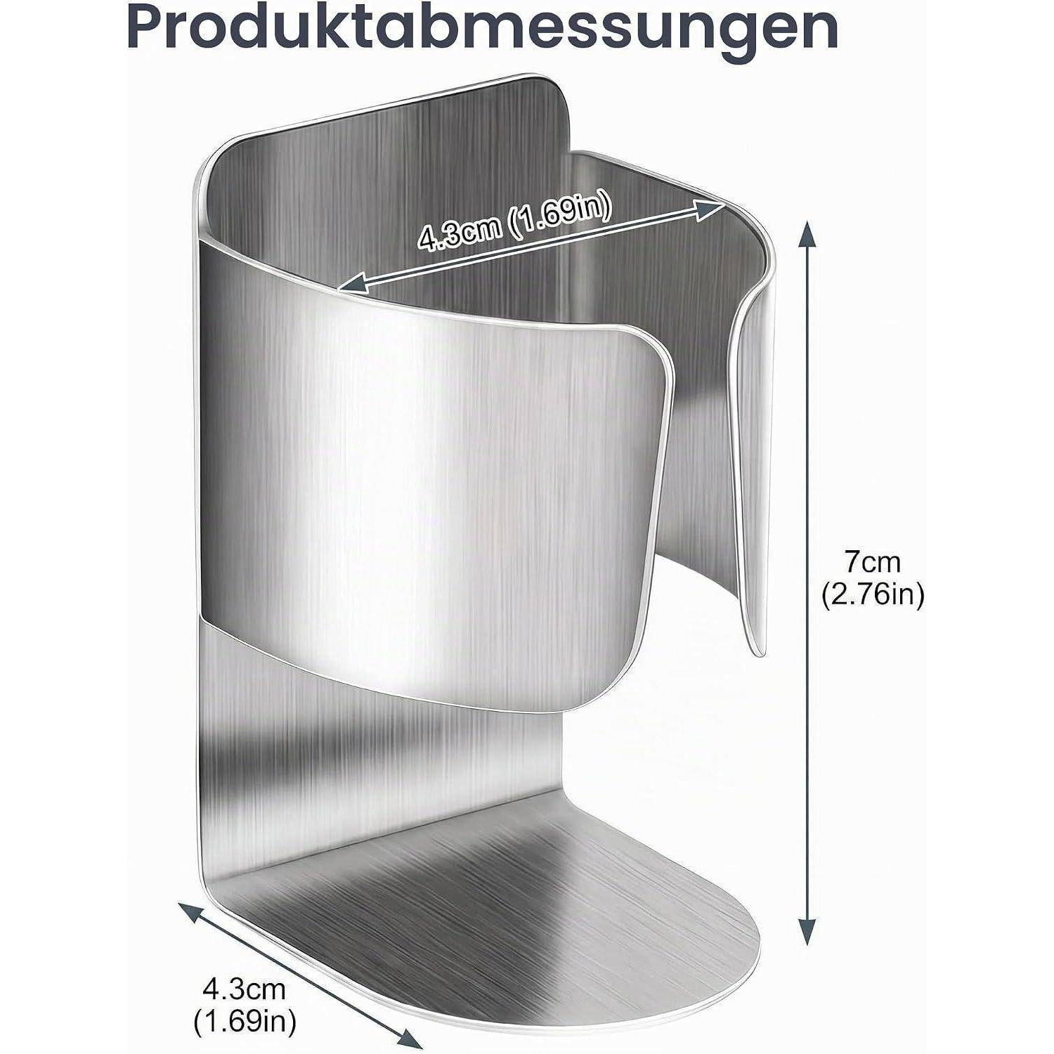 Edelstahlclip mit Produktmaßen: 7 cm hoch, 4,3 cm breit und 4,3 cm tief.