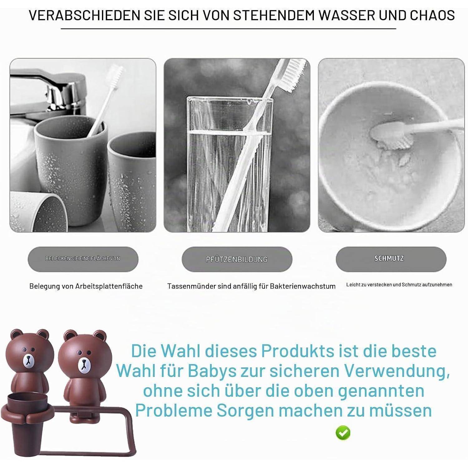 Jauhmui Zahnputzbecher Handtuchhalter Set für Kinder ohne Bohren (Braunbär)