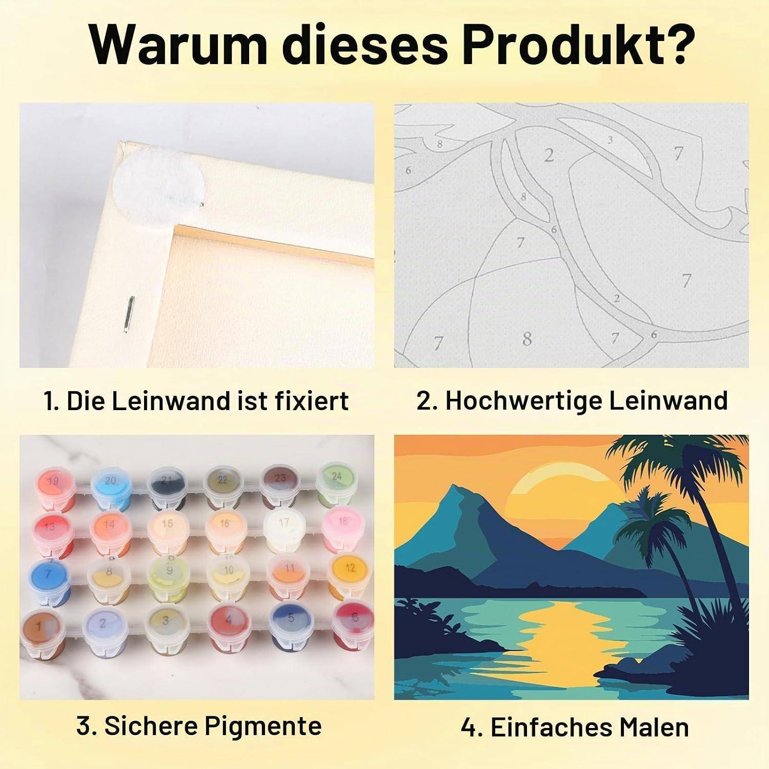 Bowetile 4Stück Sonnenuntergang Malen Nach Zahlen Kinder mit Rahmen, Malen Nach Zahlen Kinder mit Rahmen ab4-12, DIY Gemäide Bastelset auf Leinwand
