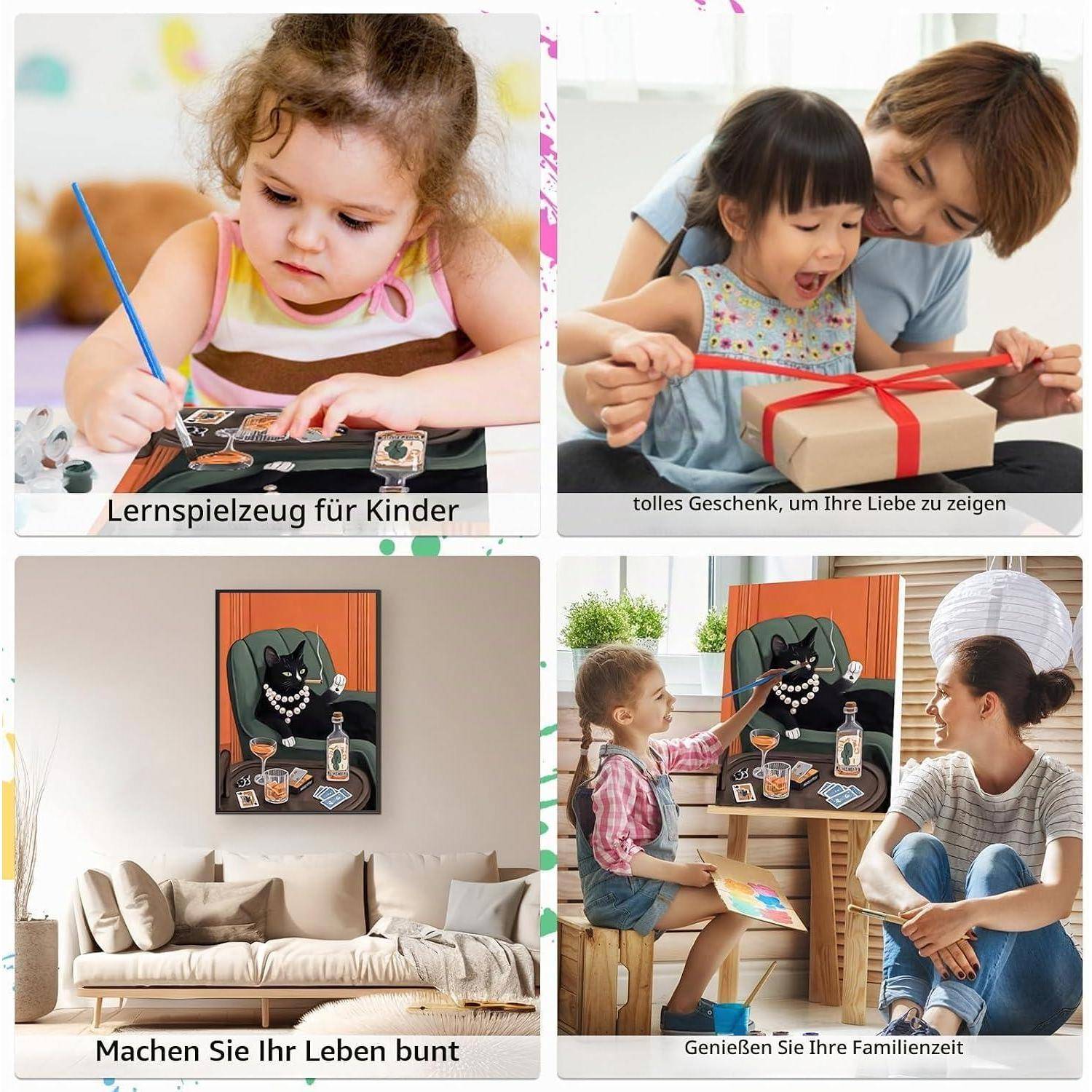 MEIYUDA Malen Nach Zahlen Erwachsene mit Rahmen, Diy Set Erwachsene Schwarze Katze Bastelset, 3 Pinsels Und Acrylfarbe Diy Handgemalt öLgemäLde Kit