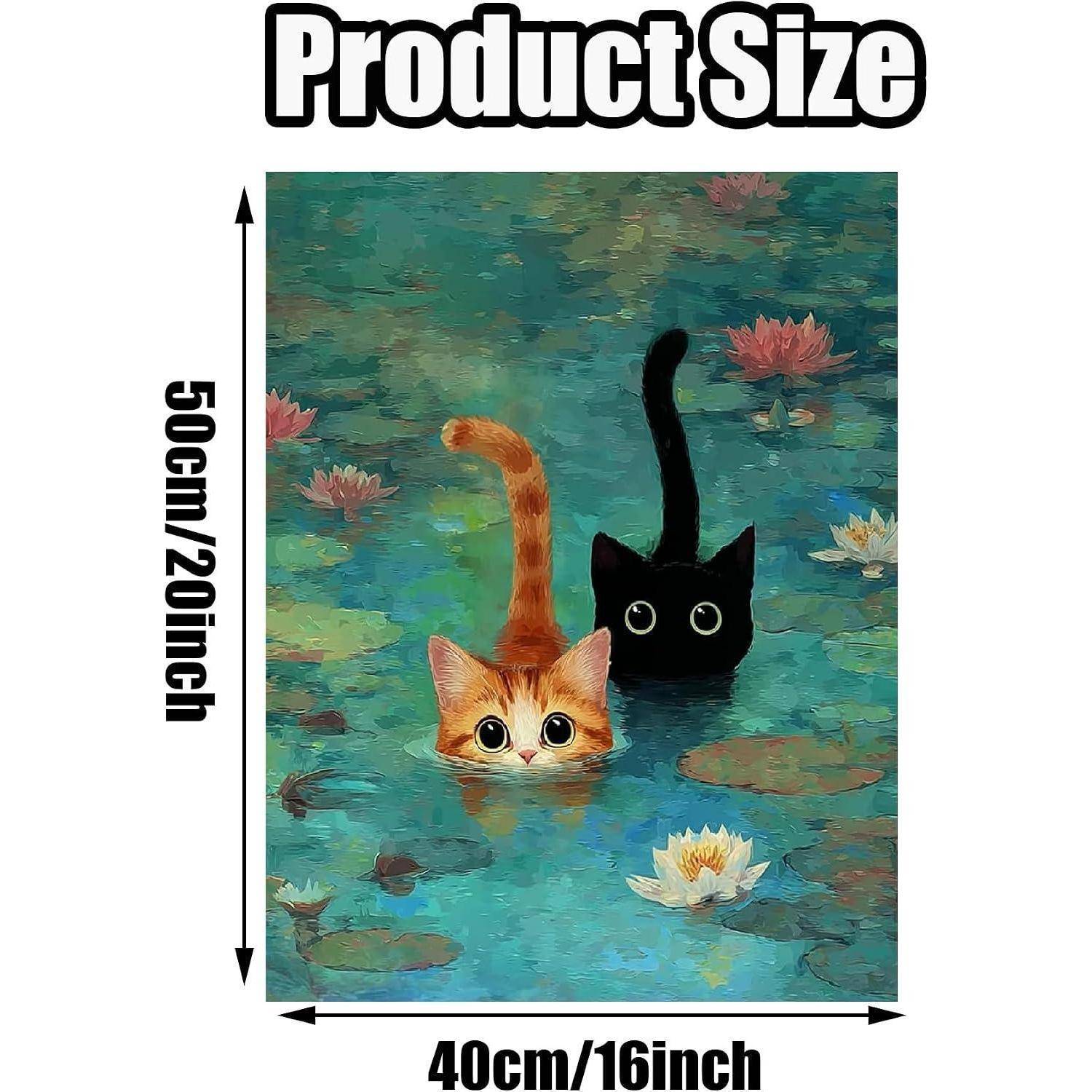 Größendiagramm des Produkts mit einer Katzenillustration, Messung 50 cm/20 Zoll hoch mal 40 cm/16 Zoll breit.