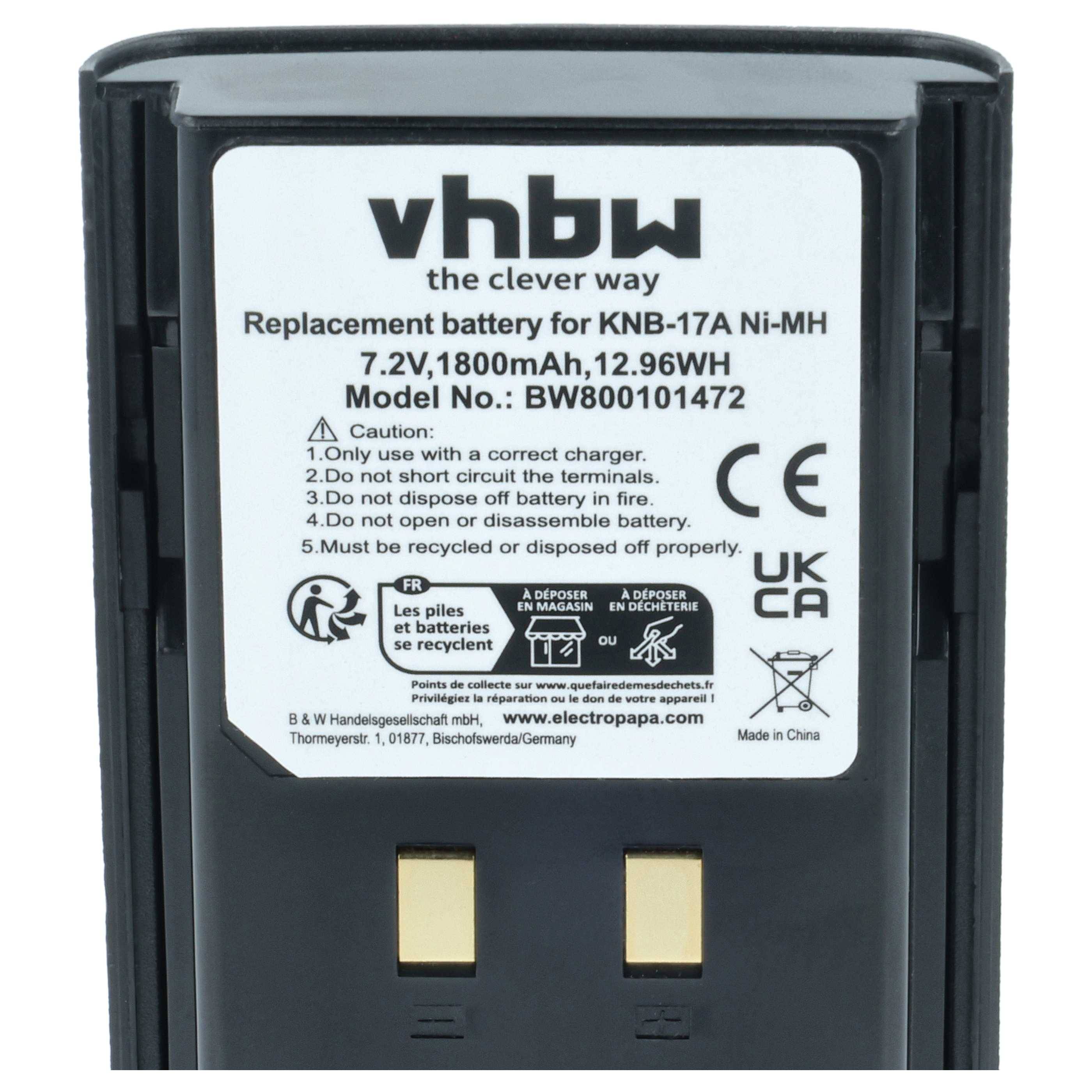 vhbw Ersatzbatterie für KNB-17A Ni-MH, 7,2V 1800mAh, mit Sicherheitswarnungen und CE/UKCA-Kennzeichen