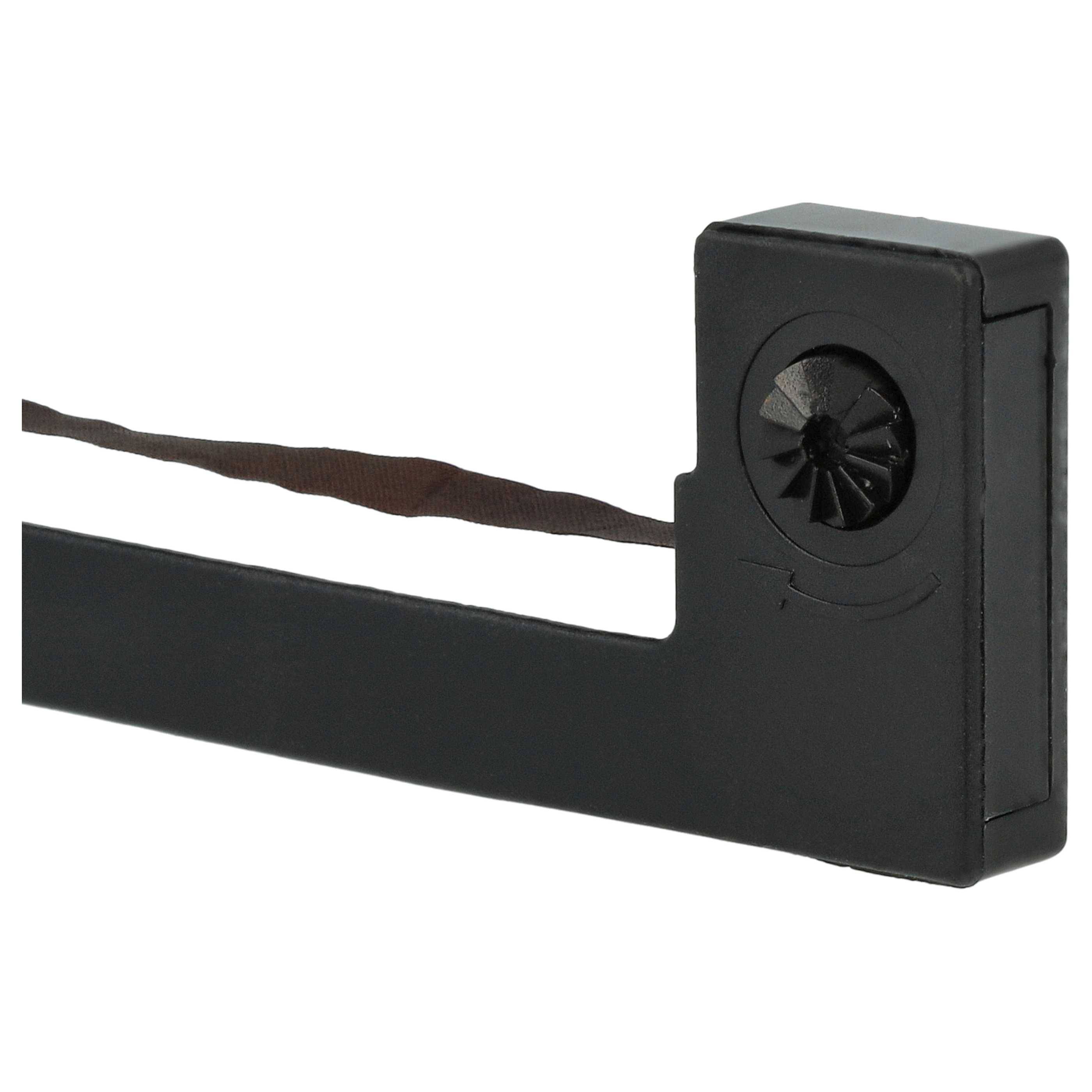 Schwarze Farbband-Druckerkassette mit freiliegendem Farbband auf weißem Hintergrund.