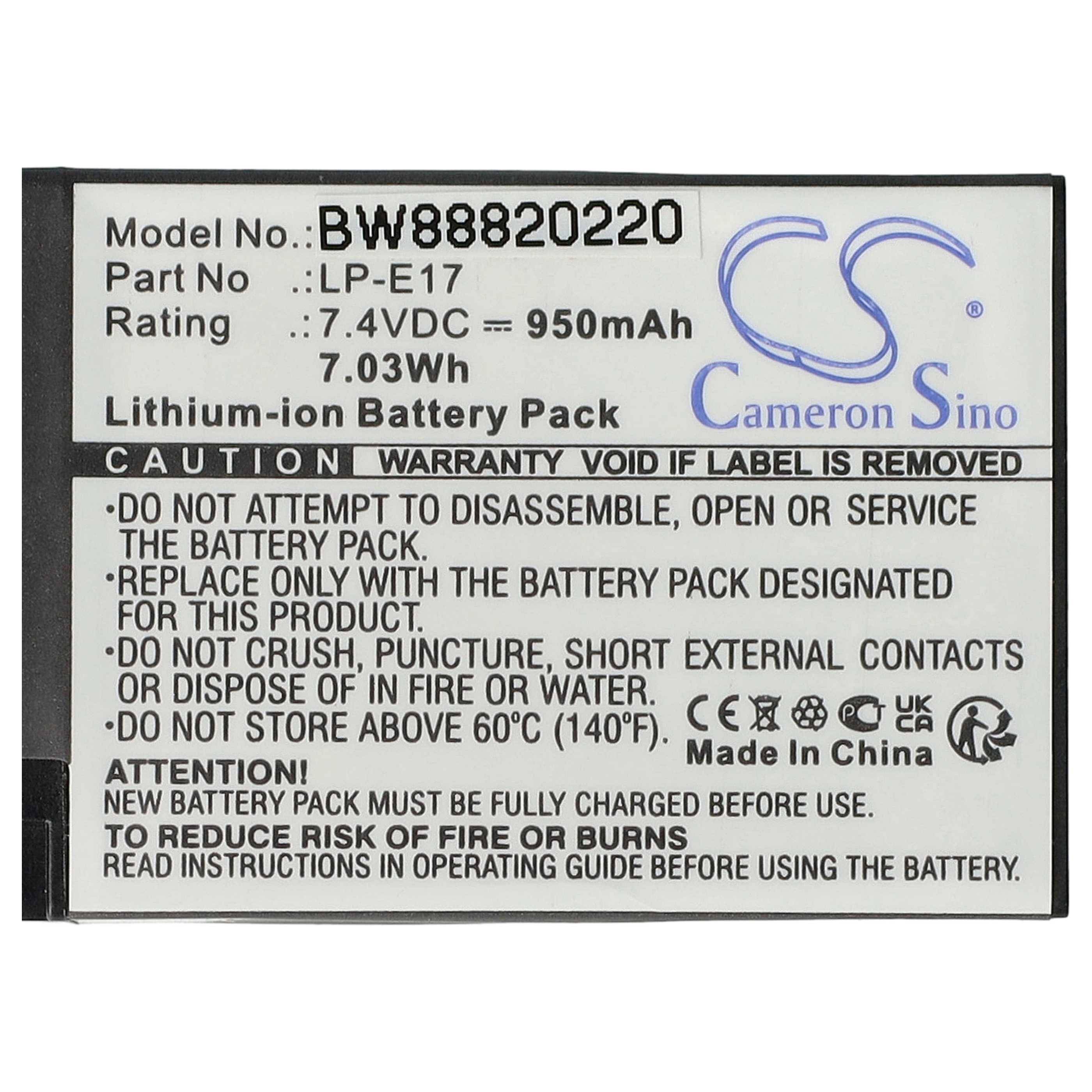 vhbw 2x Akku Ersatz für Canon LP-E17 | für Kamera (950 mAh, 7,2 V, Li-Ion)