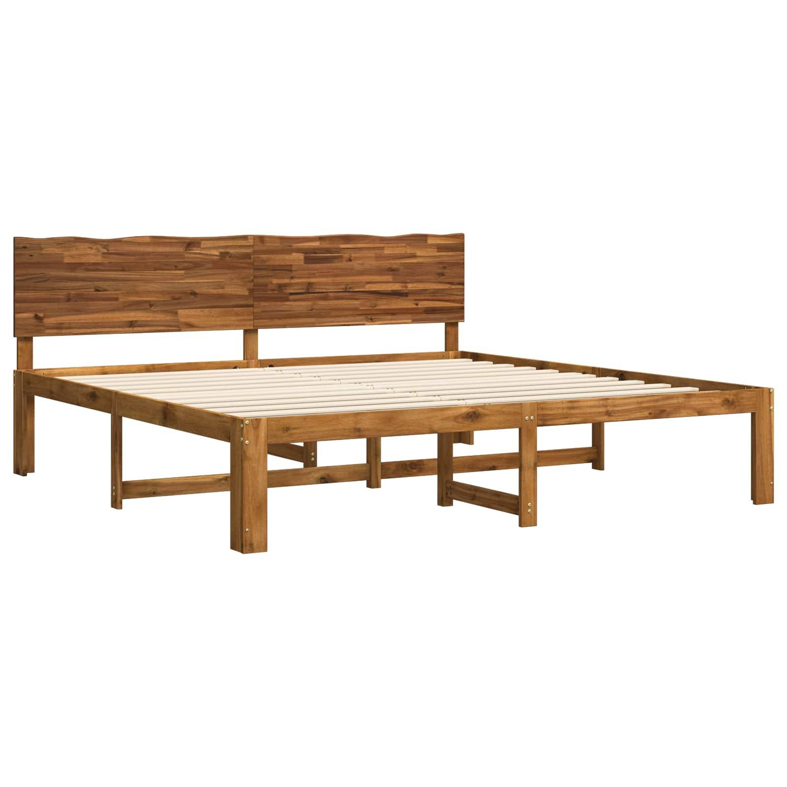 Holzbettrahmen mit Lamellenboden und gepolstertem Rückenpanel, dargestellt auf weißem Hintergrund.