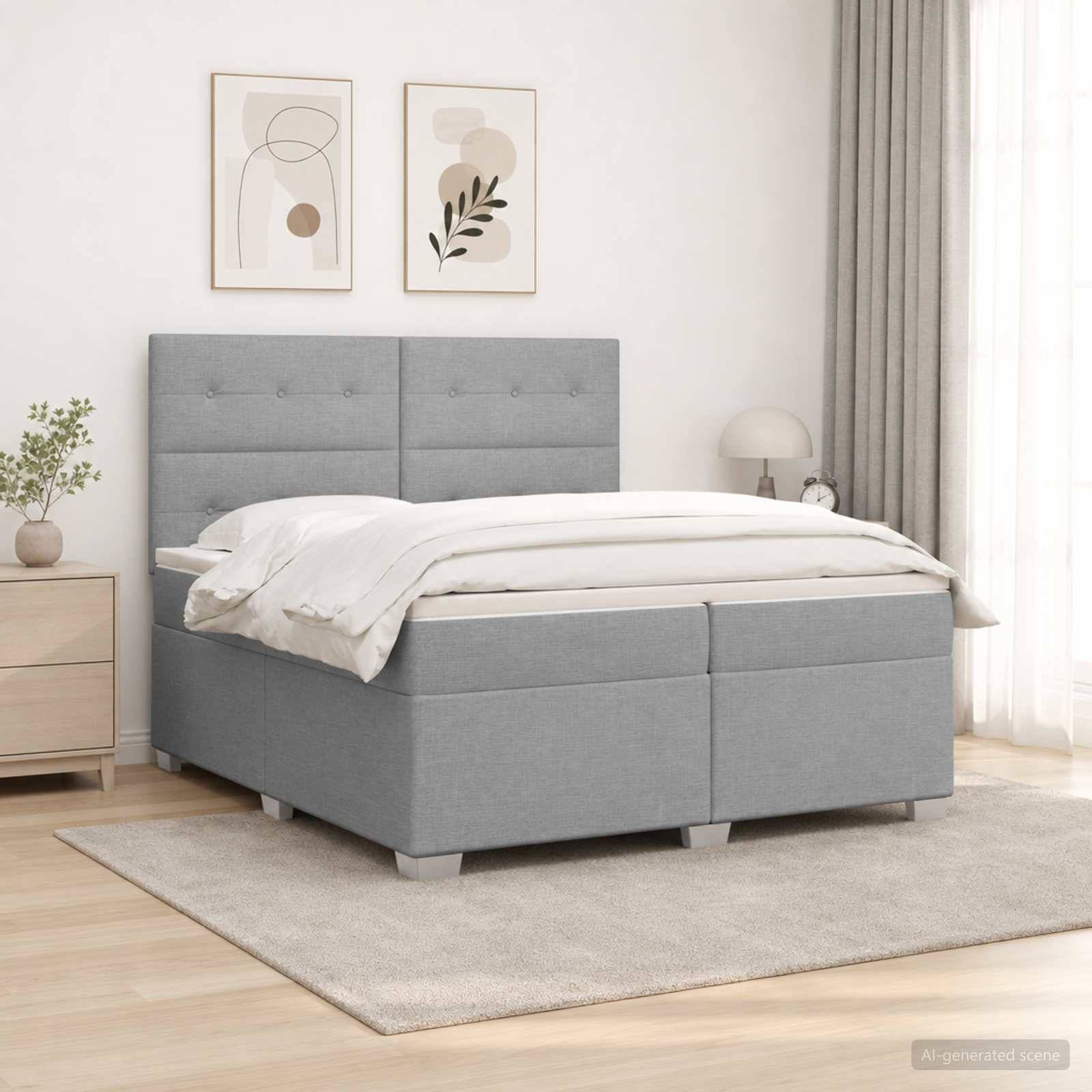 vidaXL Boxspringbett mit Matratze Hellgrau 200 x 200 cm Stoff