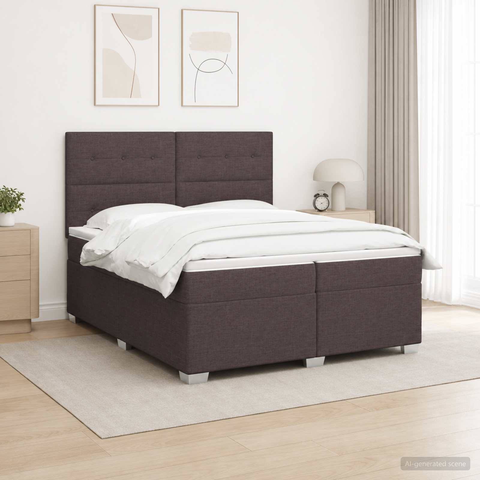 vidaXL Boxspringbett mit Matratze Dunkelbraun 200 x 200 cm Stoff