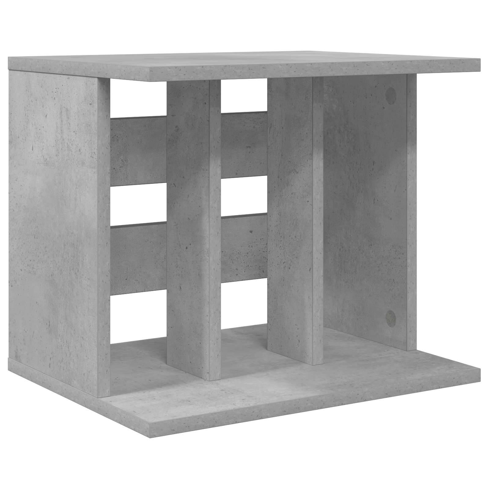 3D-Rendering einer grauen Betonregal- oder Sitzbank-Einheit mit offenen rechteckigen Fächern und einer flachen Ober- und Unterseite.
