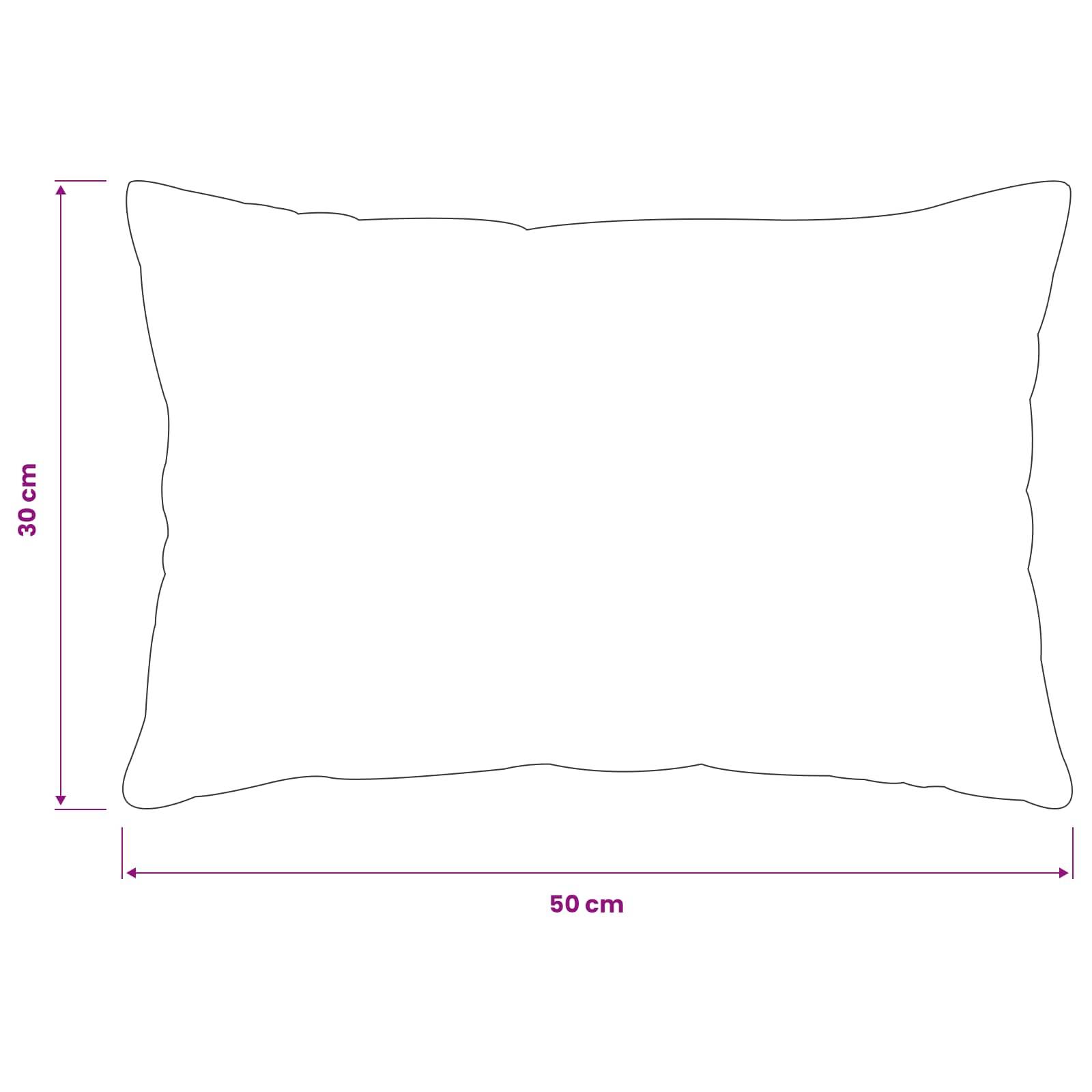 Umriss eines rechteckigen Kissens mit einer Breite von 50 cm und einer Höhe von 30 cm.