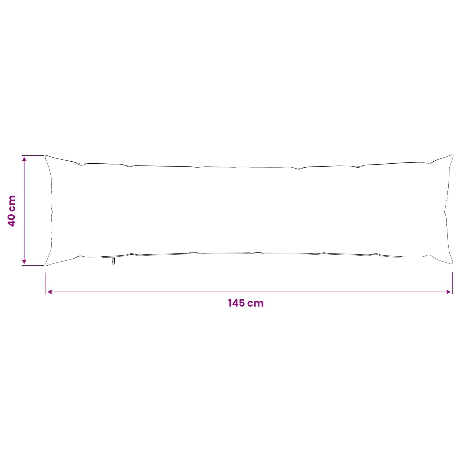 Diagramm eines rechteckigen Kissens oder Polsters, beschriftet mit 145 cm Breite und 40 cm Höhe.
