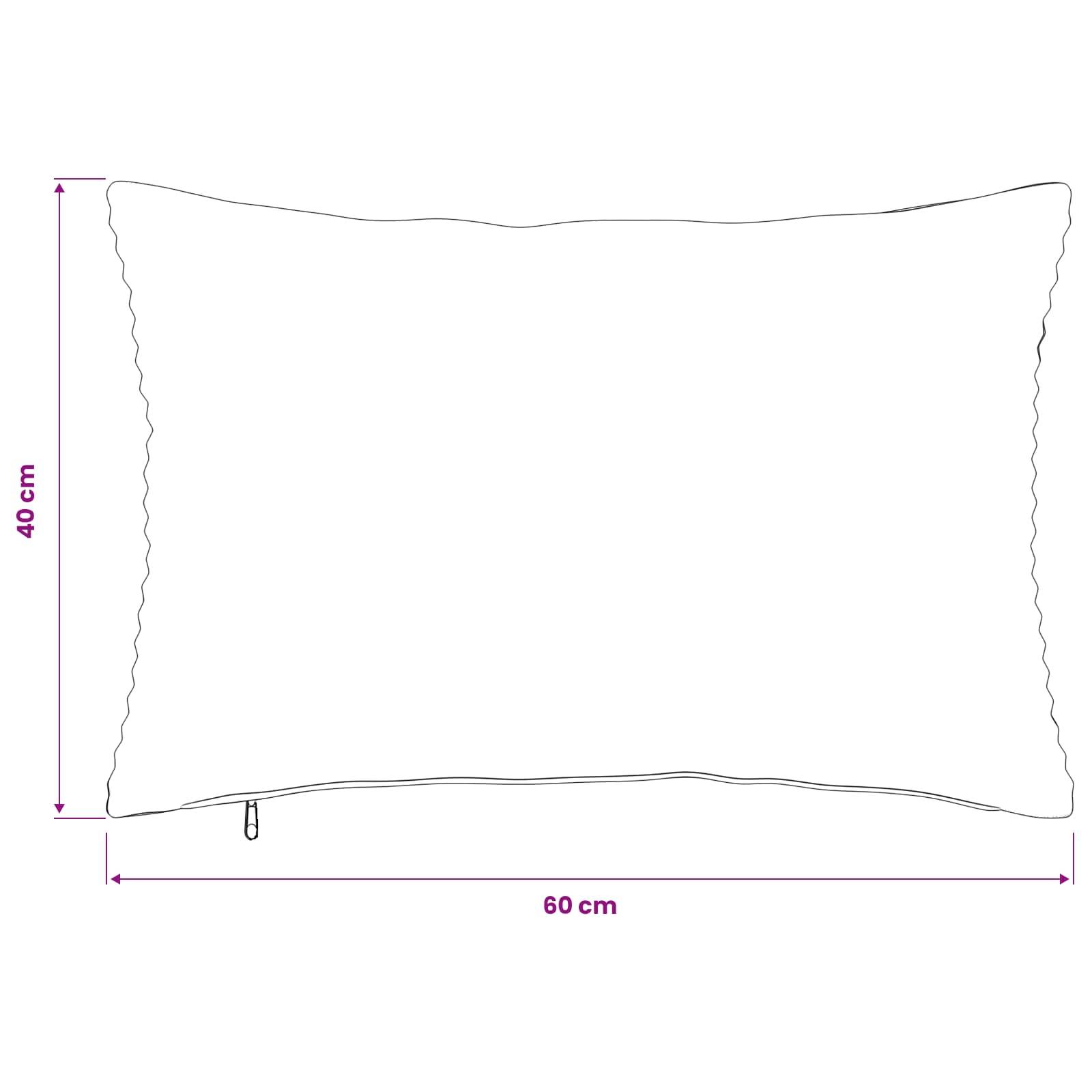 Diagramm eines rechteckigen Kissens, beschriftet mit 60 cm Breite und 40 cm Höhe, das seine Abmessungen zeigt.